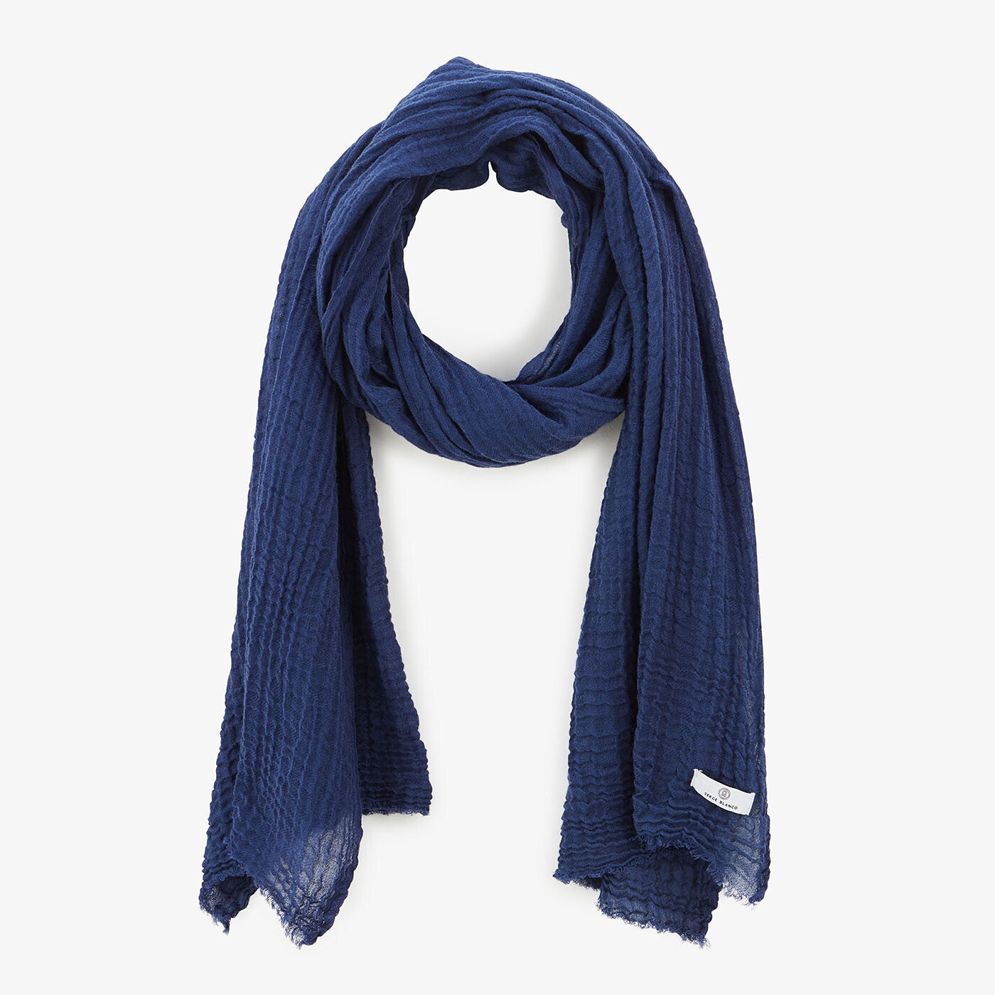 Slim-fit solid dark blue textured wool scarf
