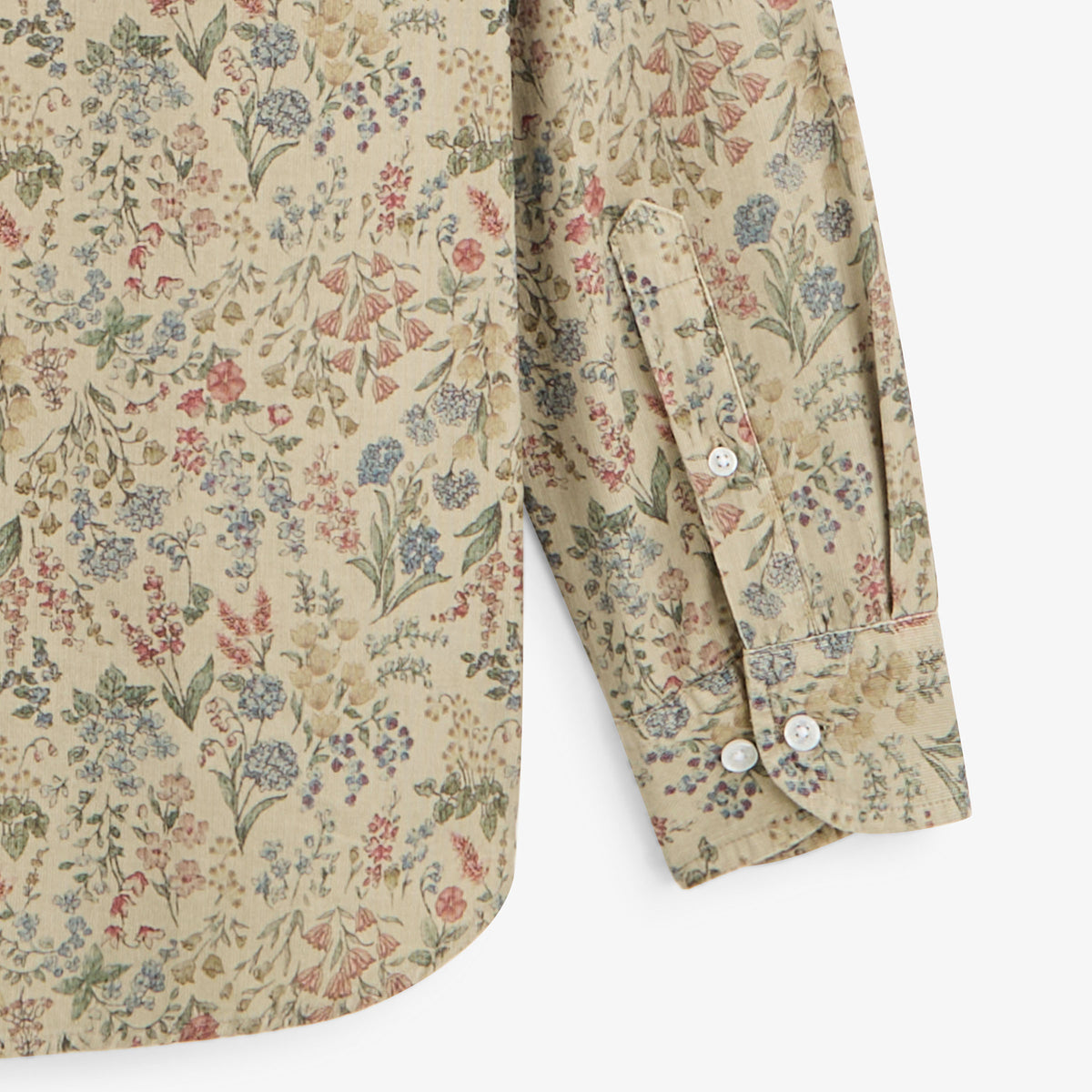 Chemise manches longues velours côtelé floral beige