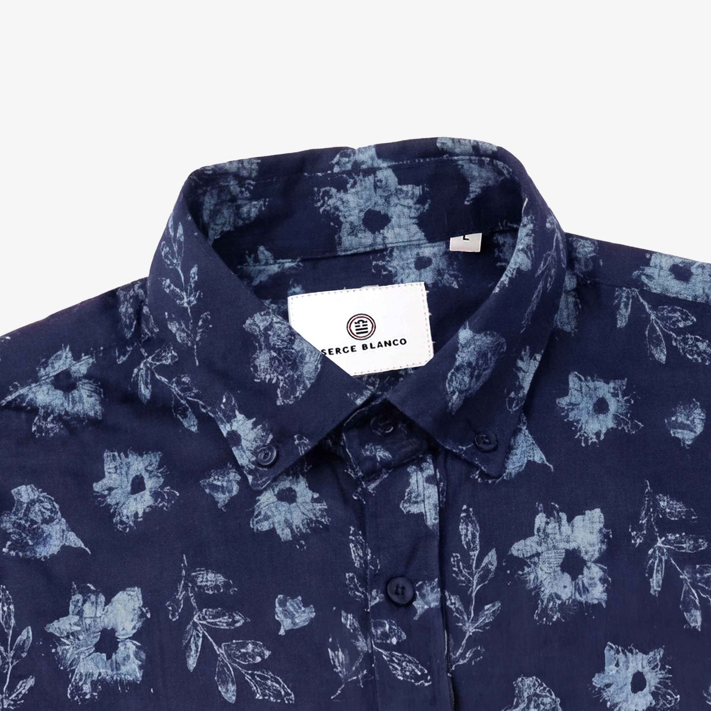 Charles-Hemden mit langen Ärmeln aus dunkelblauer Baumwolle