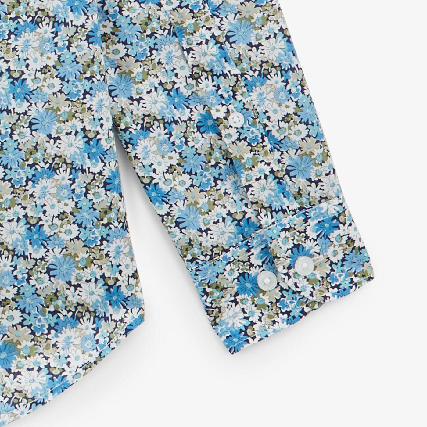 Camicia blu pacifico a maniche lunghe in tessuto a fiori
