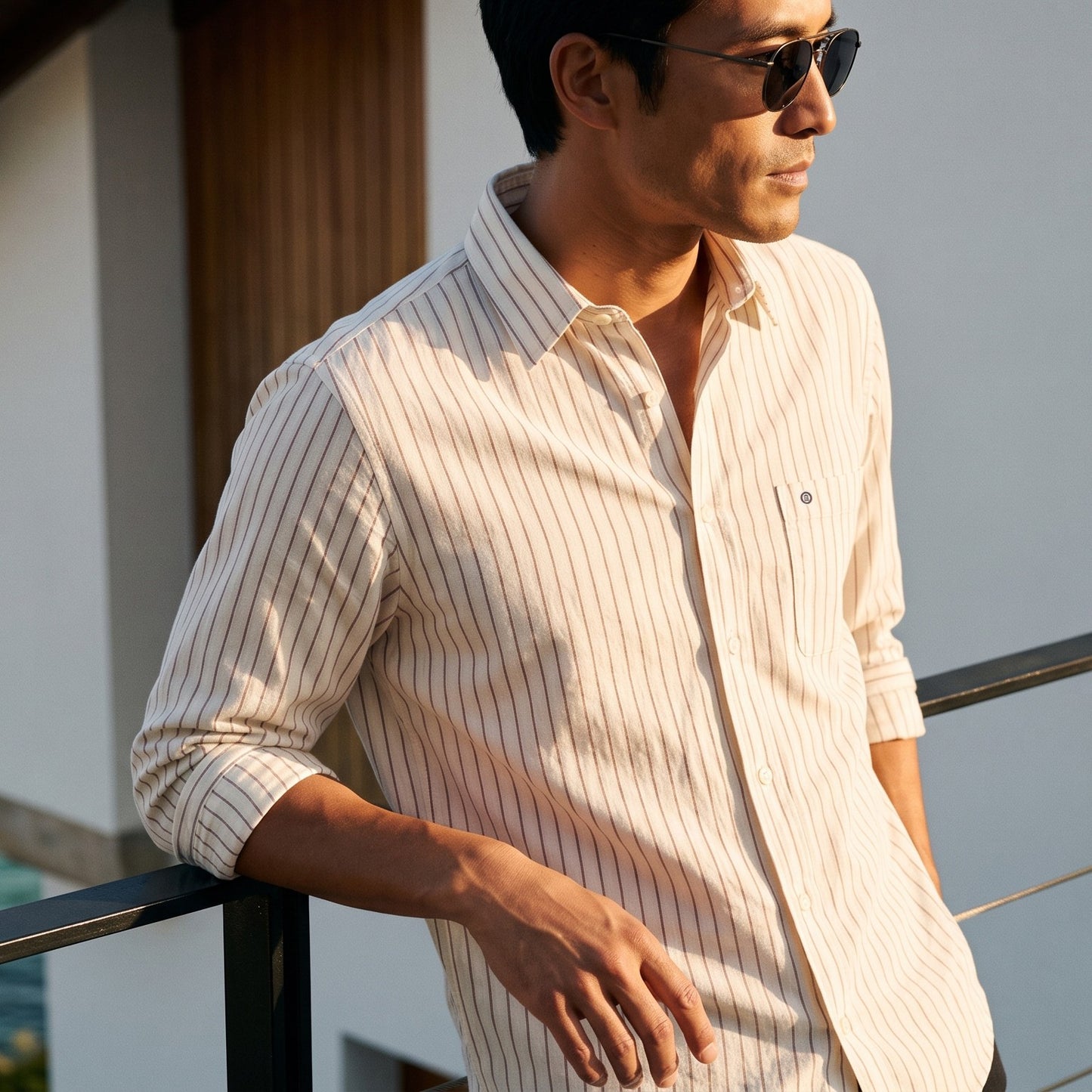 Chemise manches longues coton rayures tennis blanche