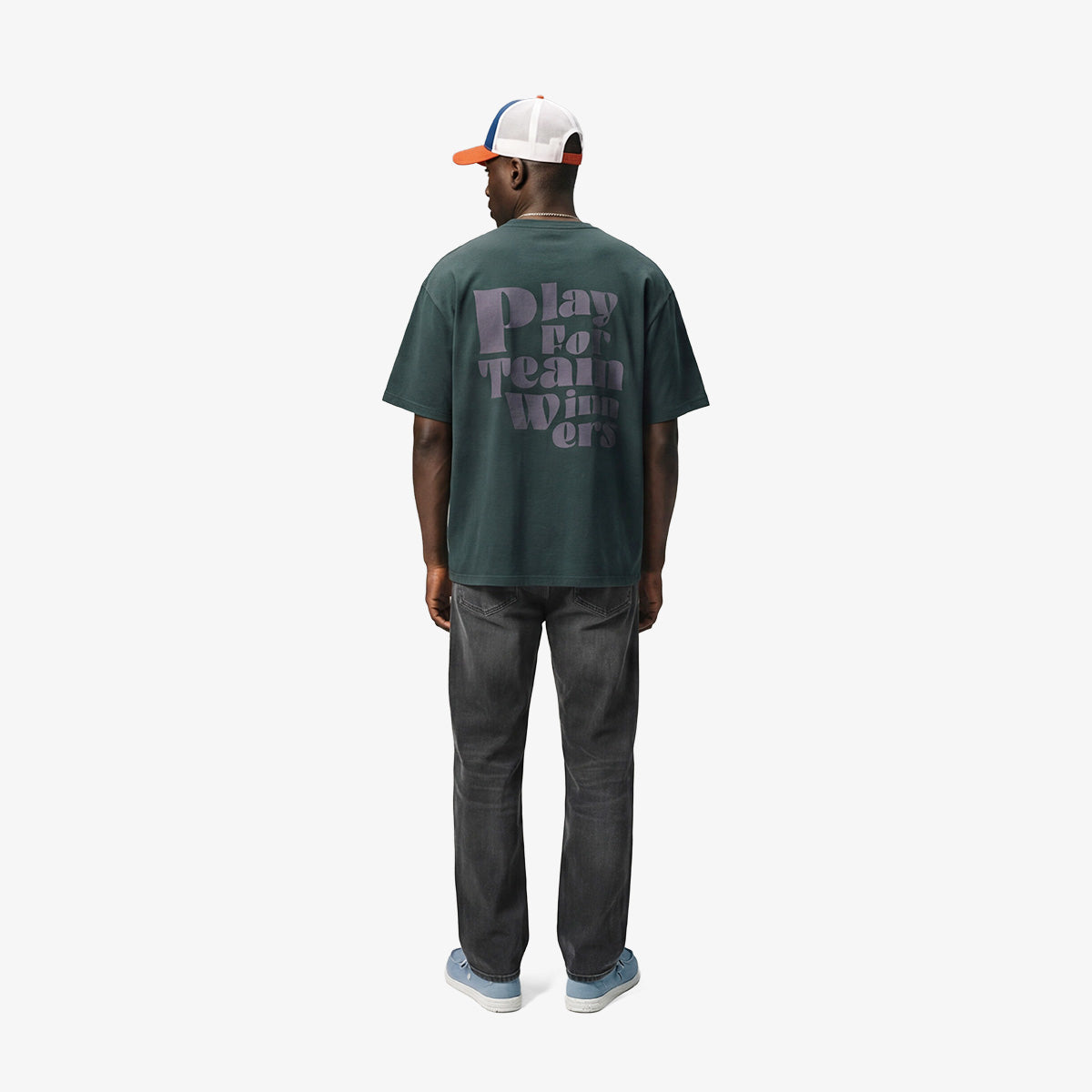 T-shirt col rond en jersey de coton gris carbone imprimé dos