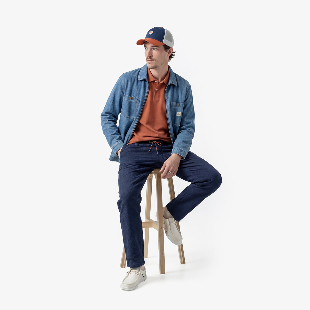 Surchemise zippée en coton bleu denim