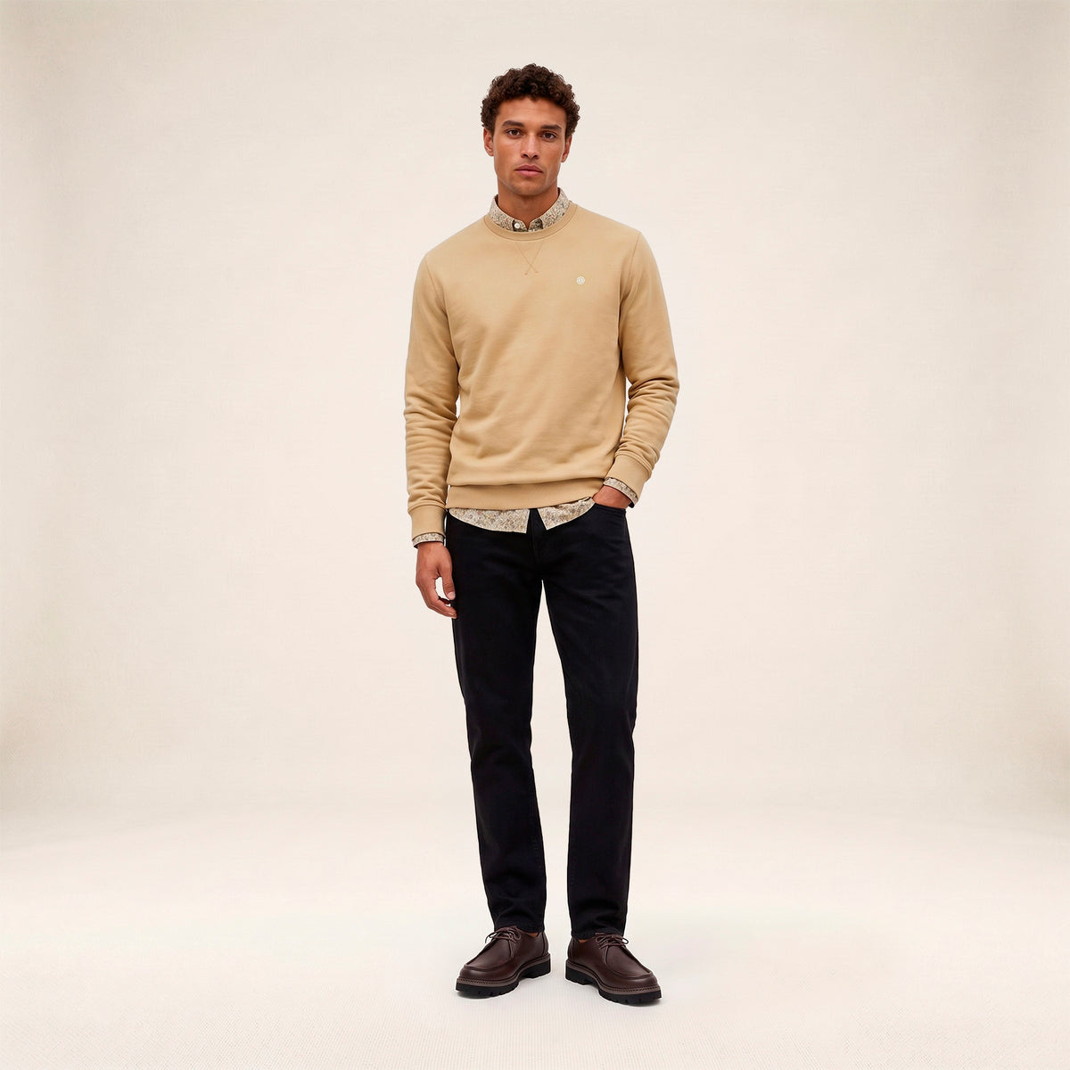 Sweat col rond Stanley en coton molletonné beige