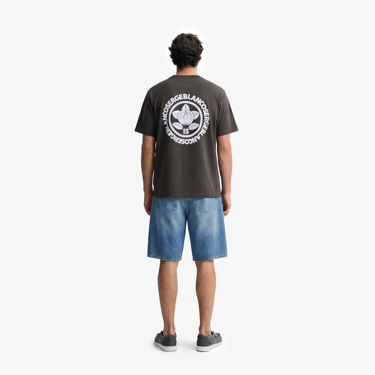 T-shirt col rond en coton avec imprimé dos gris carbone