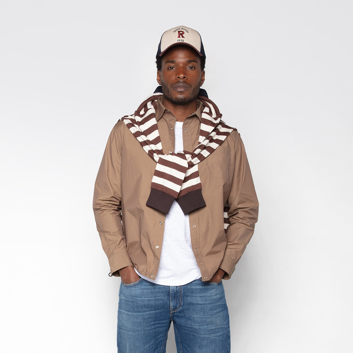 Maillot De Rugby Manches Longues En Coton Rayé Marron Shitake Lens Homme SERGE BLANCO