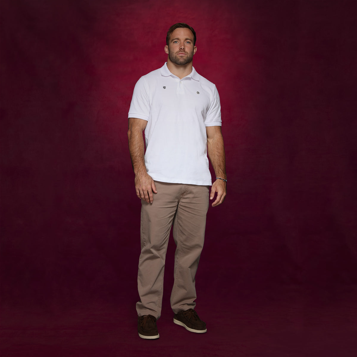 Polo in piqué a maniche corte dello Stade Toulousain, 100% cotone bianco, modello Lucas