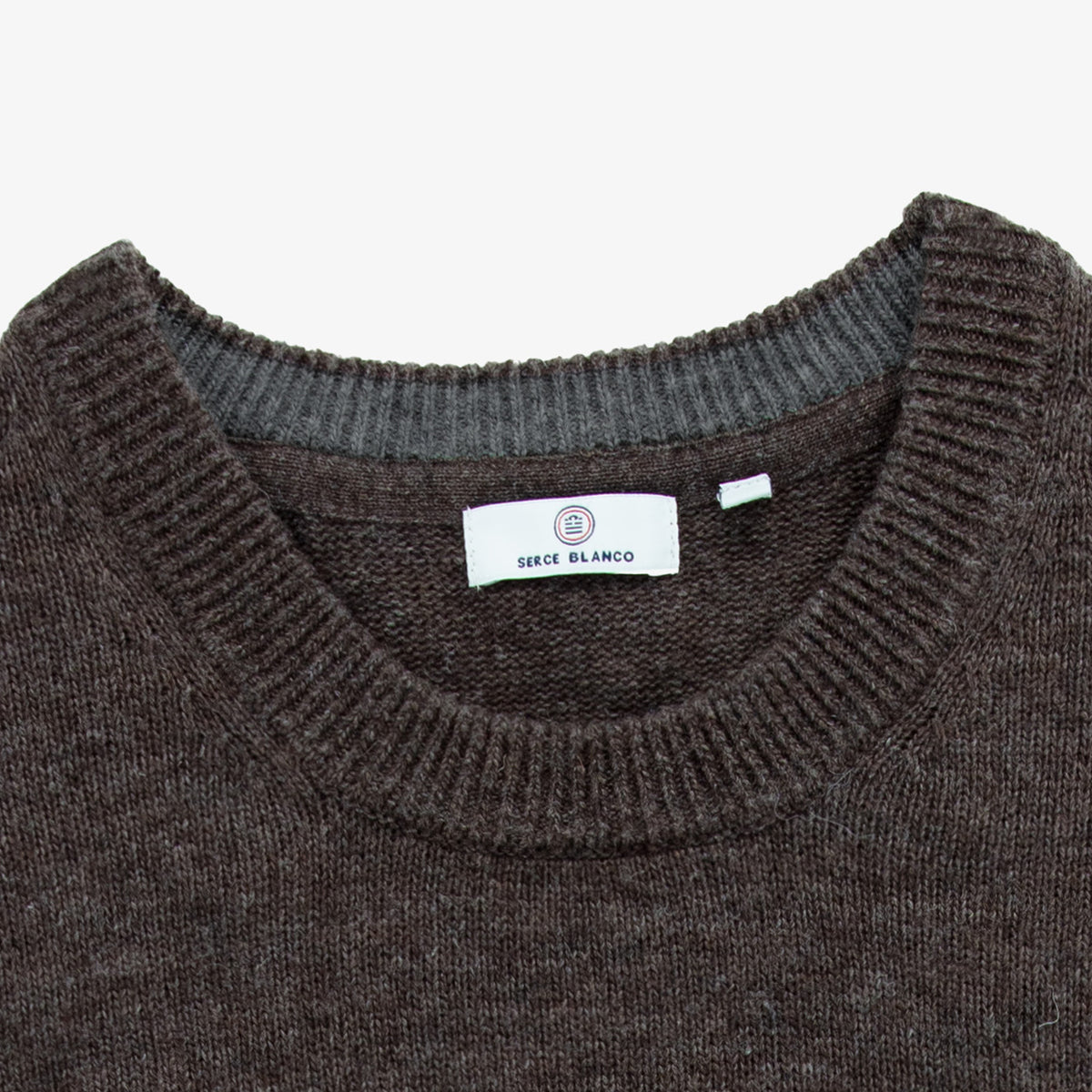 Pull col rond en maille jersey de laine marron