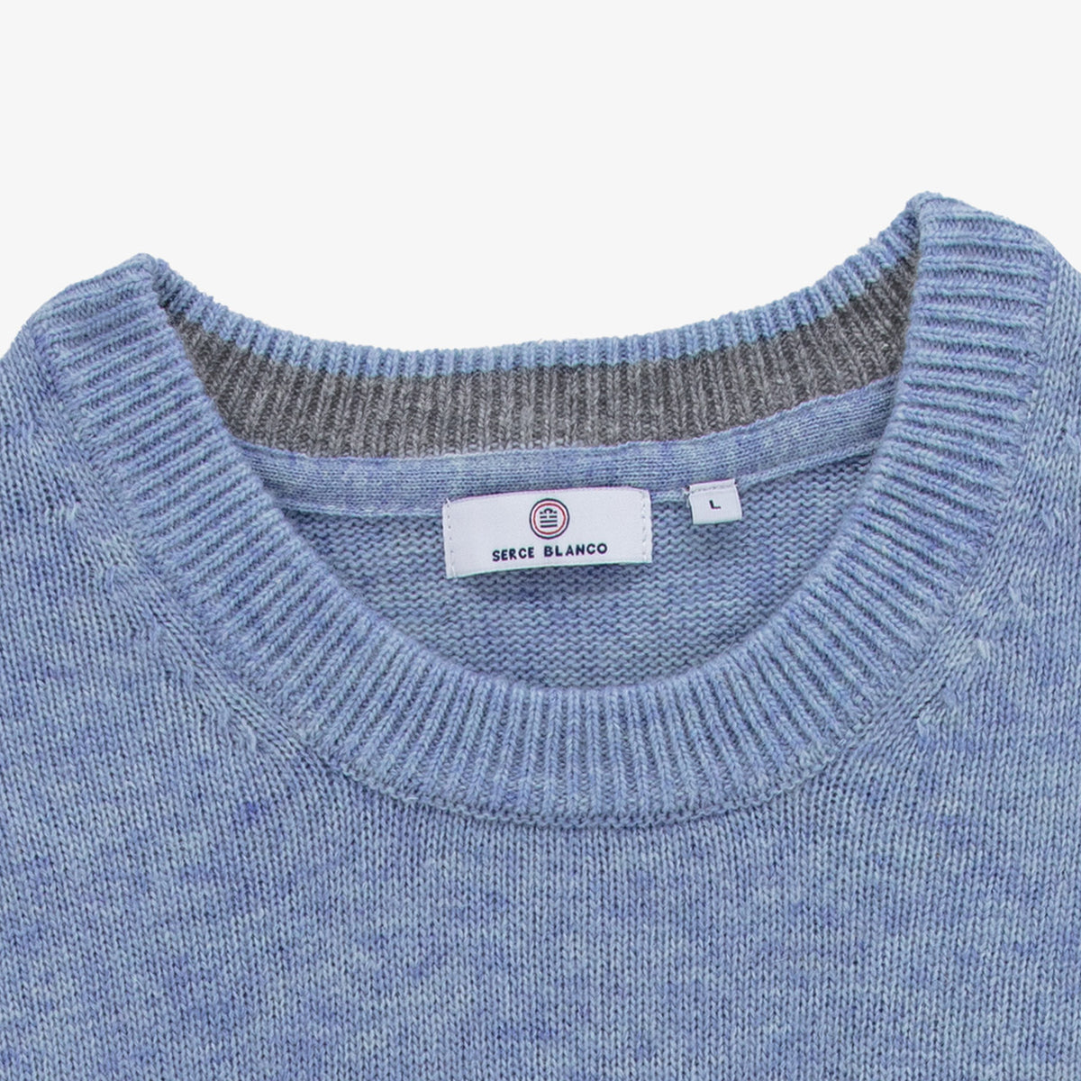 Pull col rond en maille jersey de laine bleu glacier
