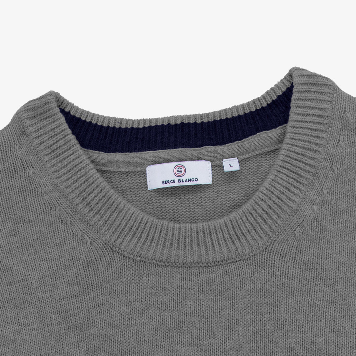 Pull col rond en maille jersey de laine gris acier