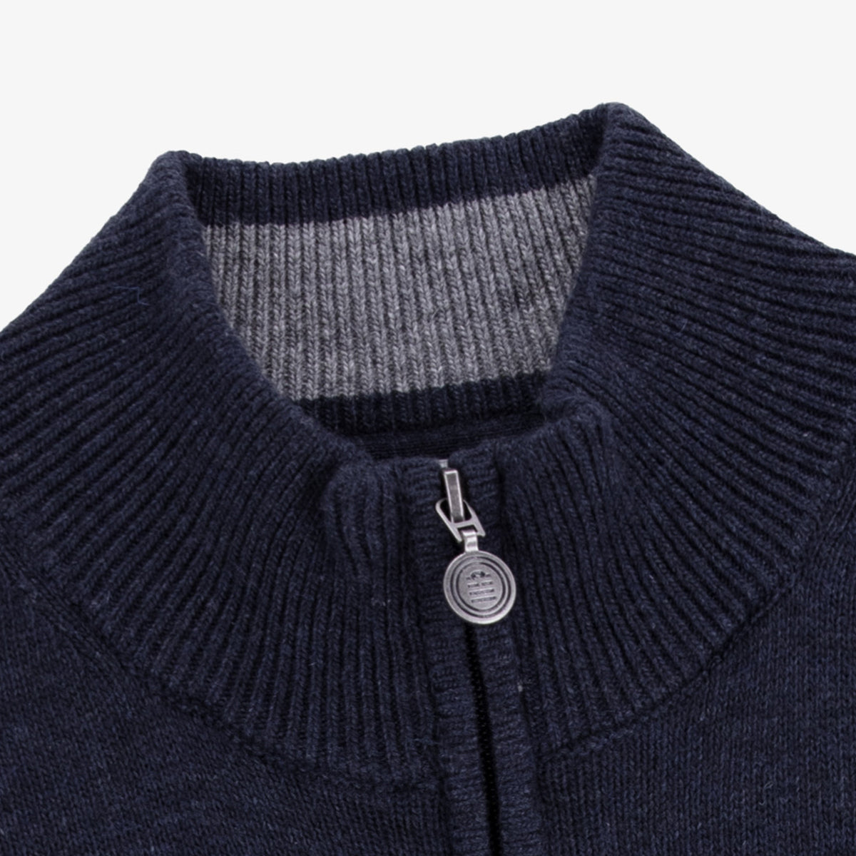 Gilet zippé en laine mélangée col montant bleu marine MIKE