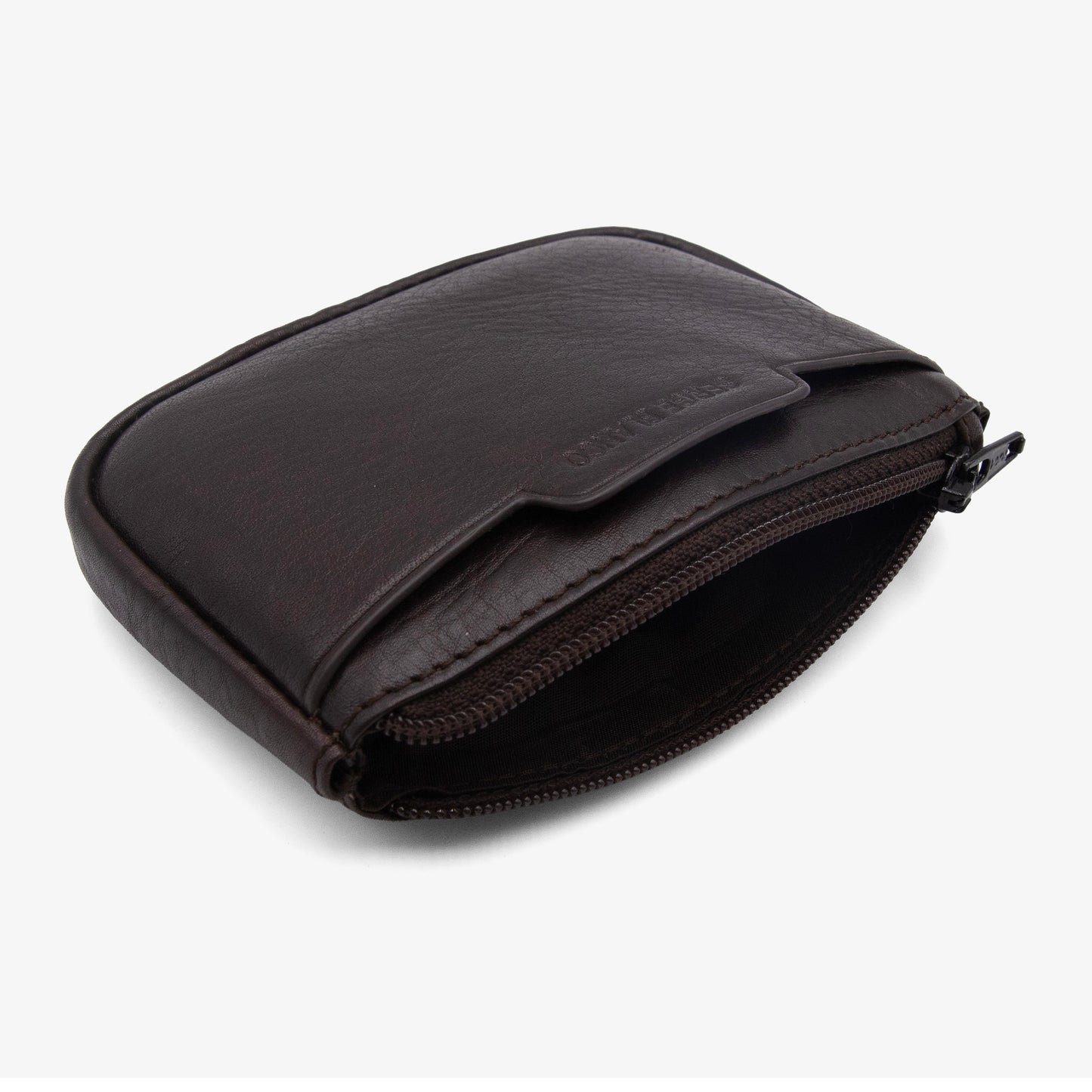 Brown leather zippered wallet with embossed logo 3