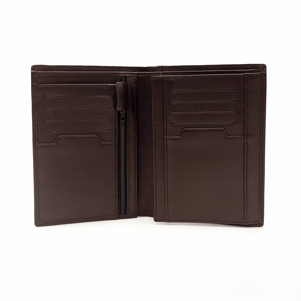 Portefeuille vertical marron en cuir avec logo en métal homme serge blanco