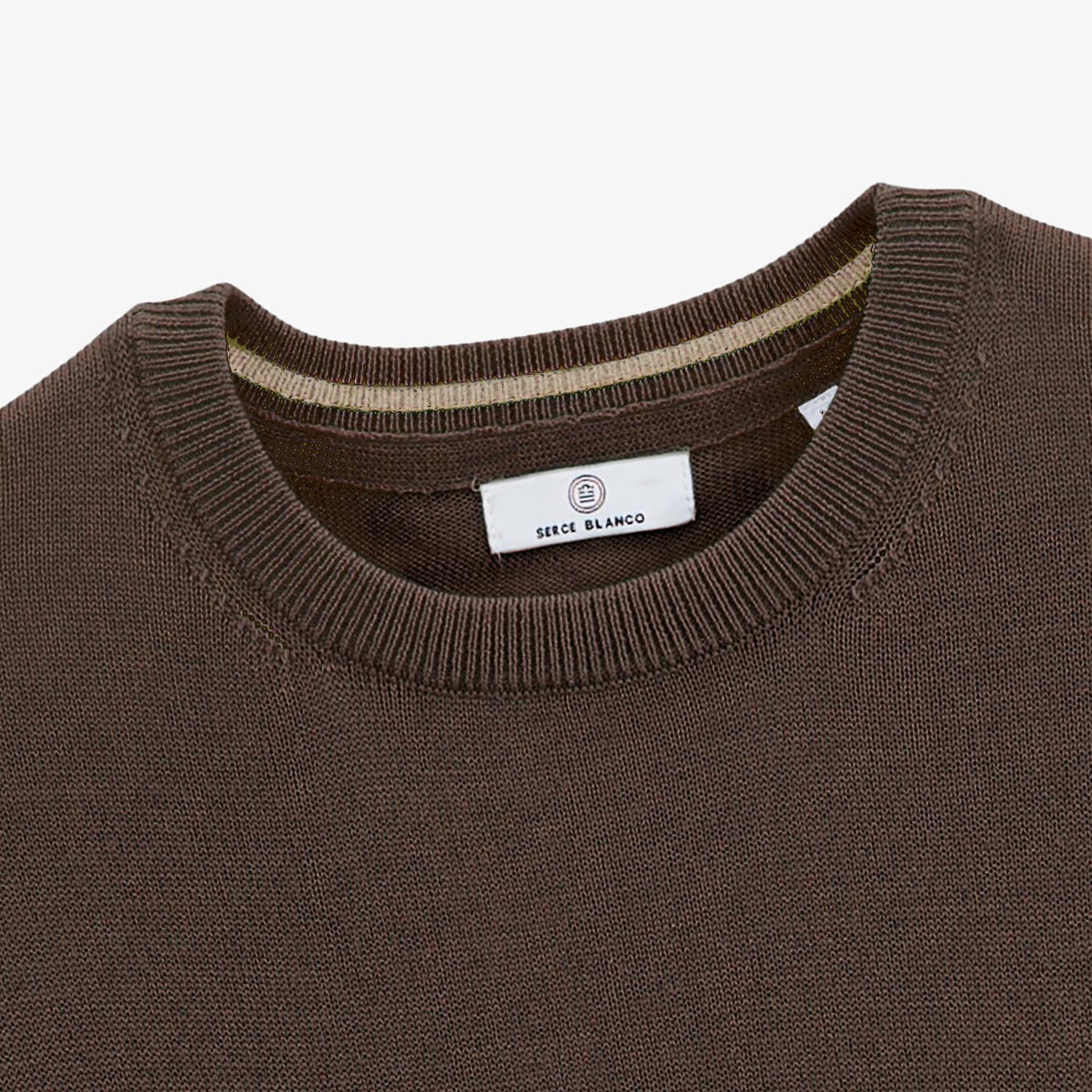 Jersey de cuello redondo con ribete marrón en las muñecas para hombre, de sarga, de Blanco