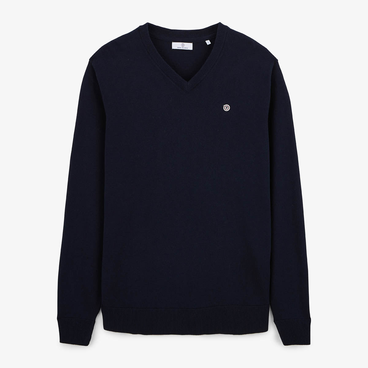 Milane navy blue cotton and wool V-neck sweater
