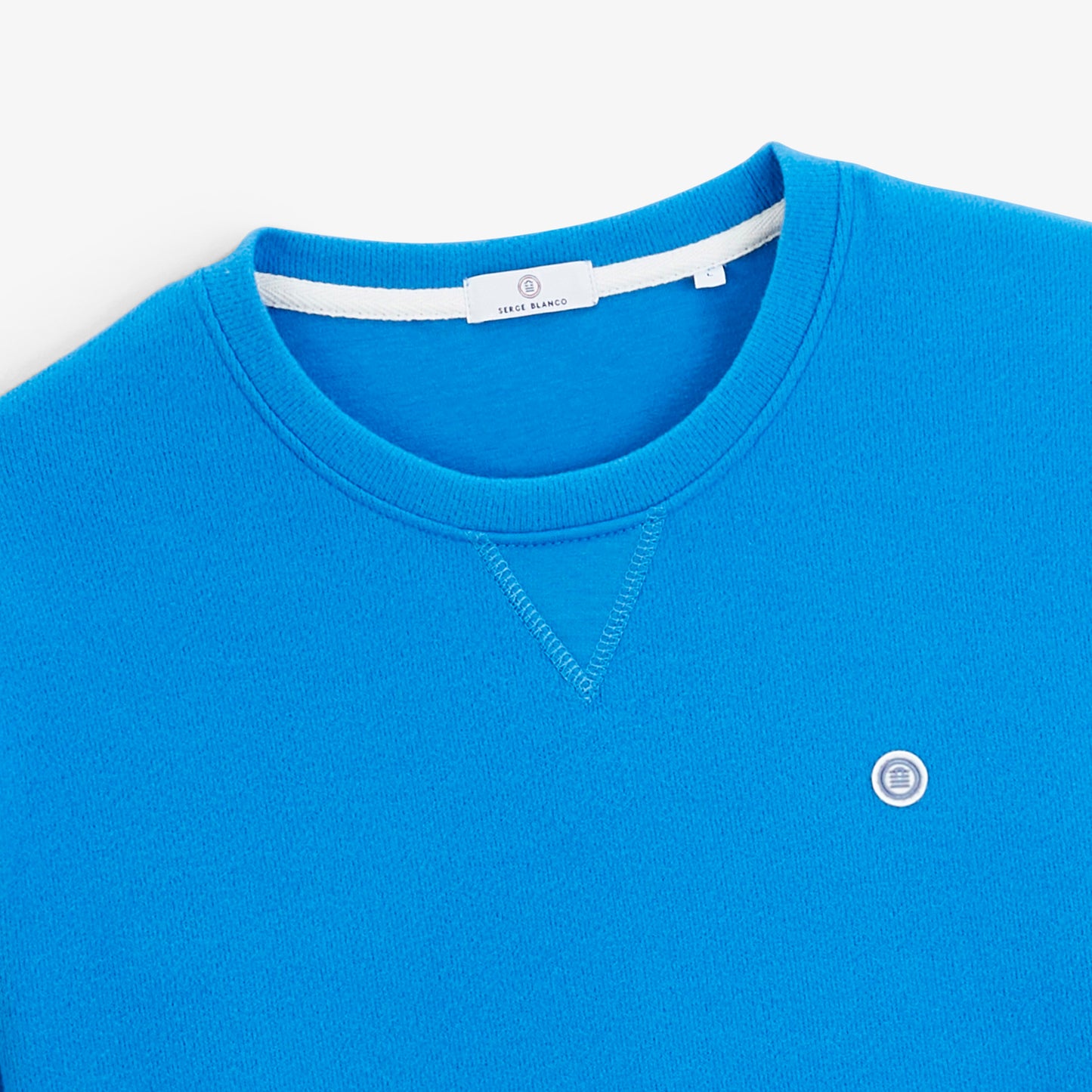 Sweat col rond French Rib en coton bleu niva