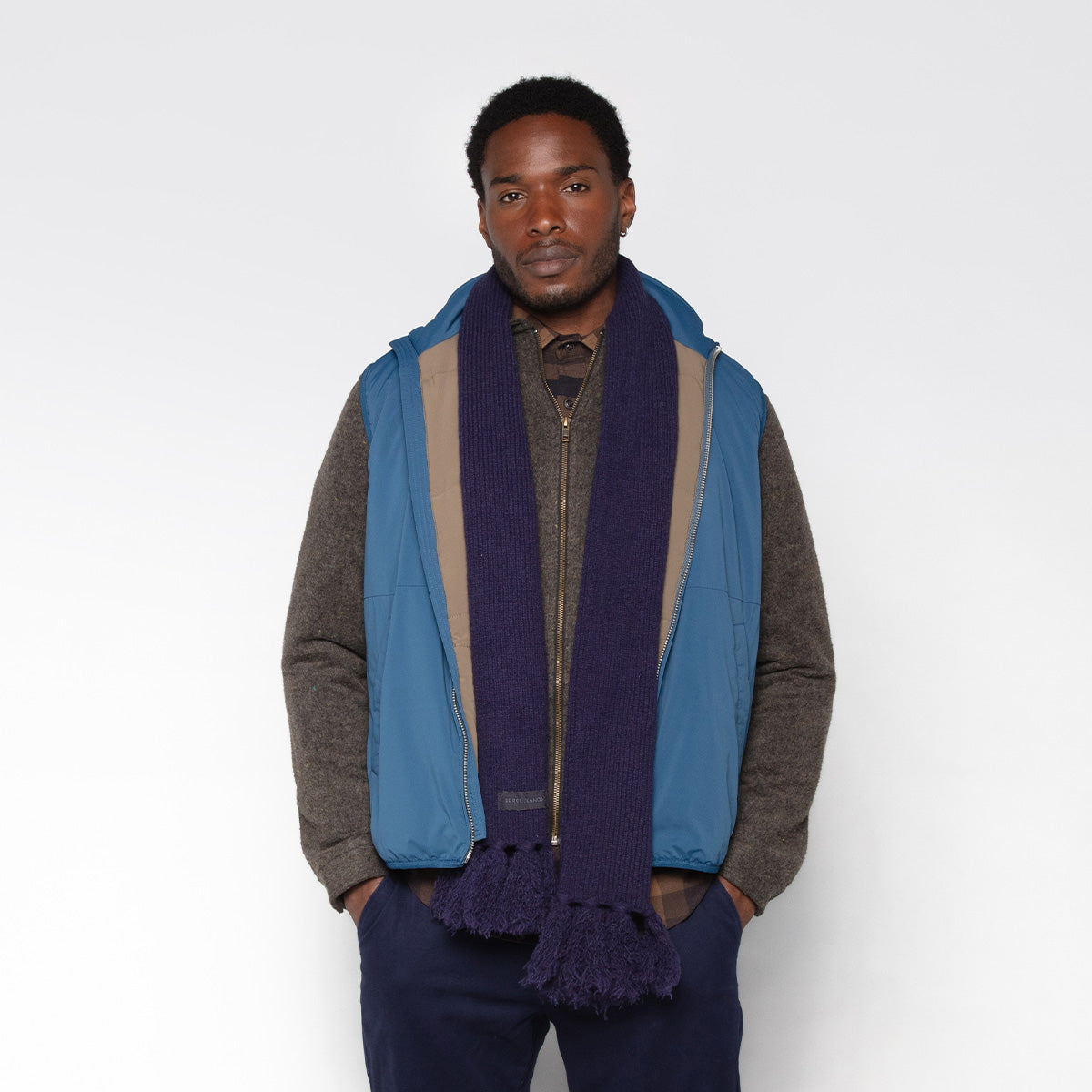 Écharpe à franges unie bleu foncé homme SERGE BLANCO