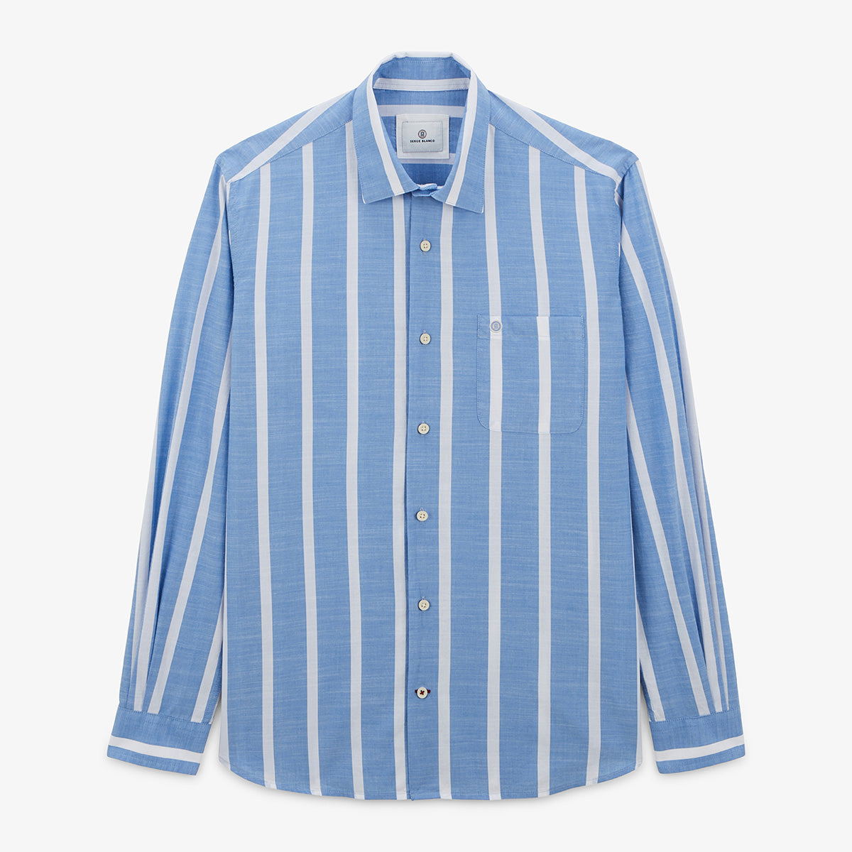 Charles Long-Sleeved Men's Shirt, Blue Striped, Cotton