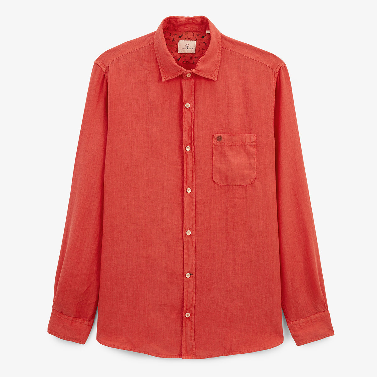 Chemise Browns Homme XL – Lin Et Tencel – Rouge Rouille – Boutons – Manches Longues