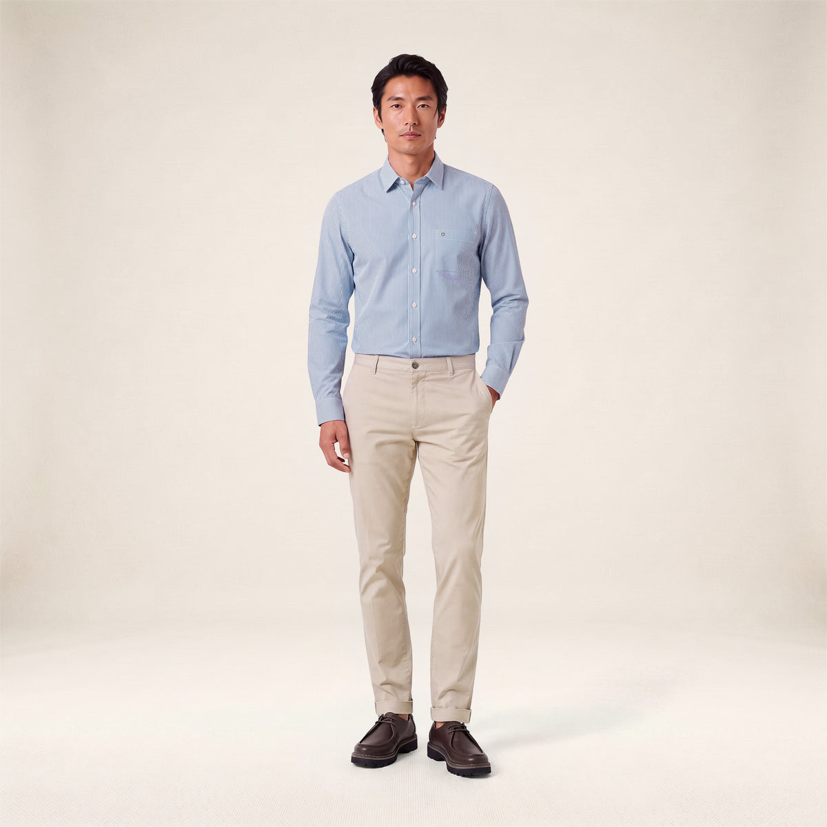 Chemise manches longues coton rayures bleue