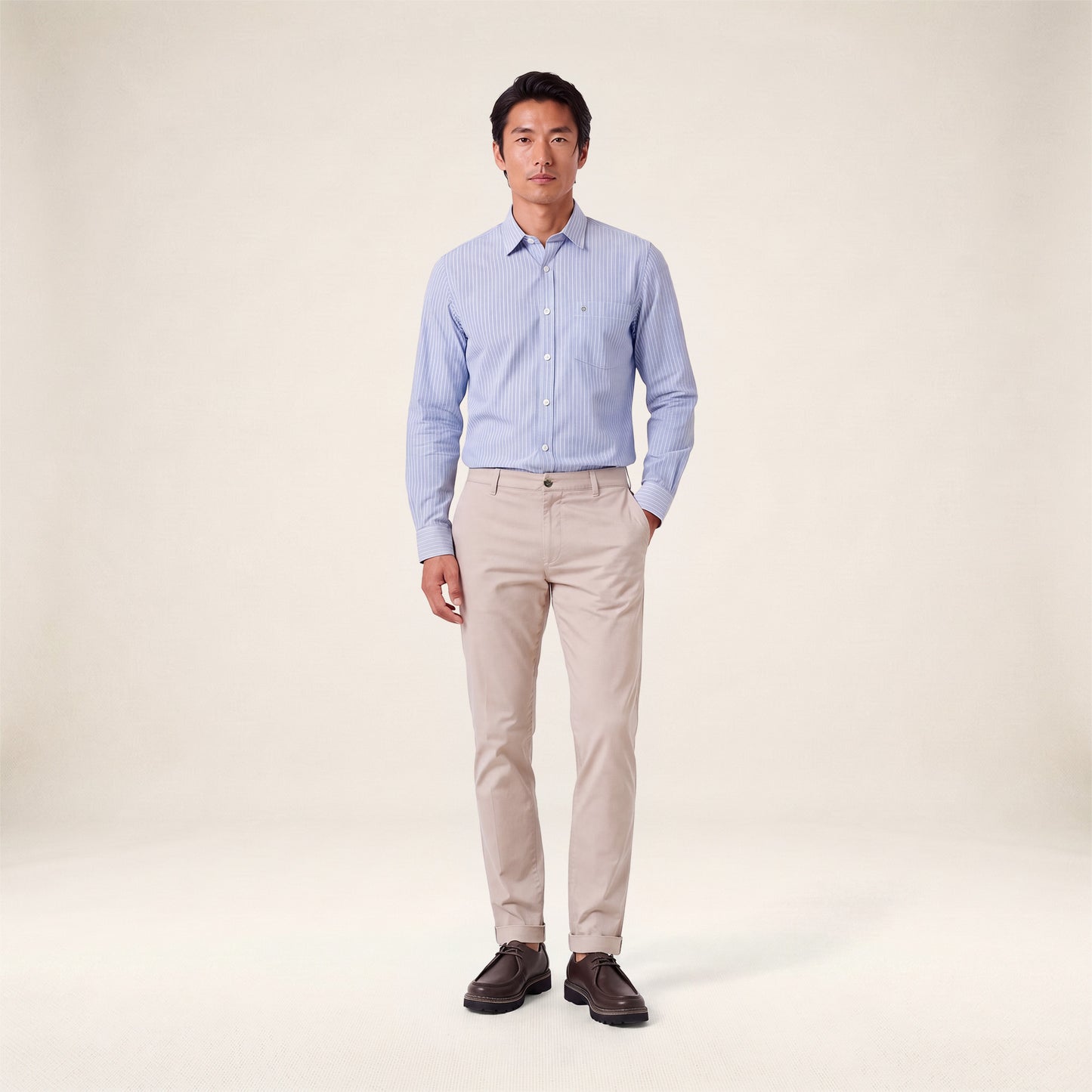 Chemise manches longues coton rayures bleue