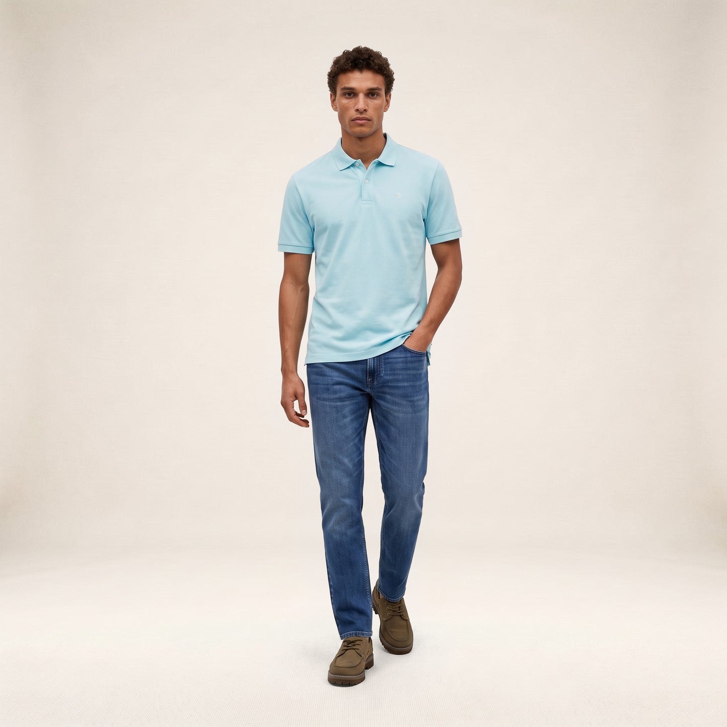 Polo piqué Lucas manches courtes en coton bleu brise