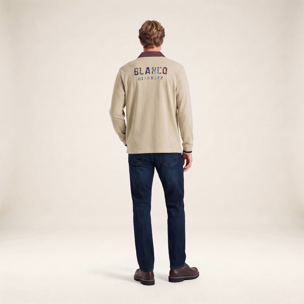 Polo de rugby manches longues BLANCO BIARRITZ dos tartan beige travertin