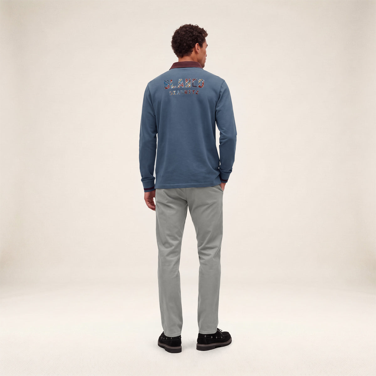 Polo de rugby manches longues BLANCO BIARRITZ dos tartan bleu lupin