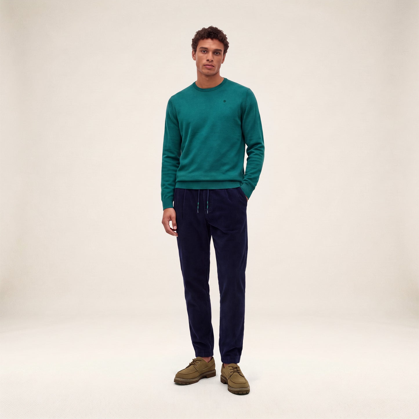 Pantalon 557 en velours côtelé stretch à taille élastiquée bleu marine