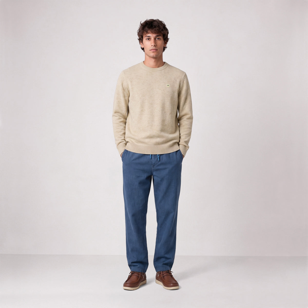Pull Madani laine col rond blanc cassé SBPLAY