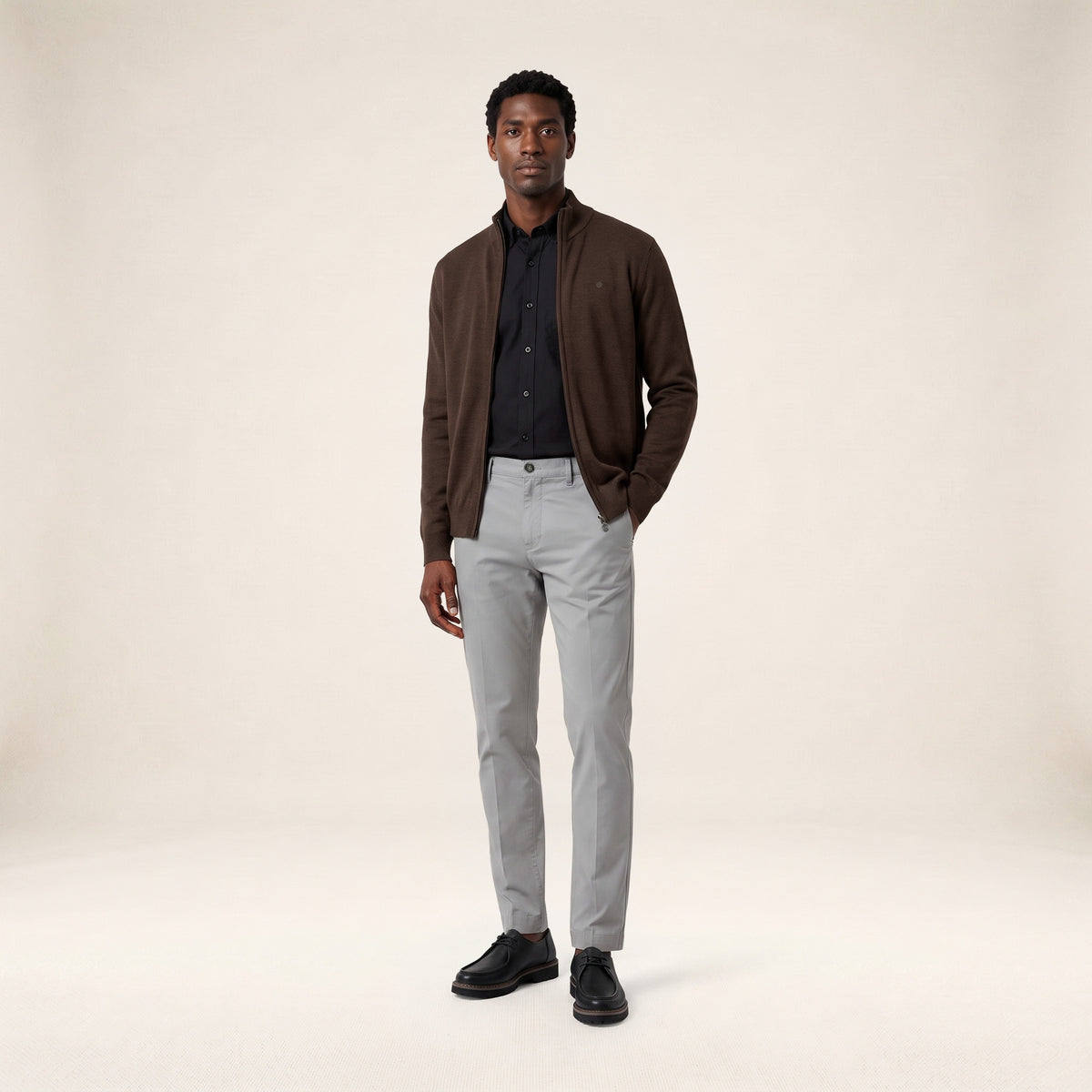 Gilet zippé Malone en maille laine marron brownie