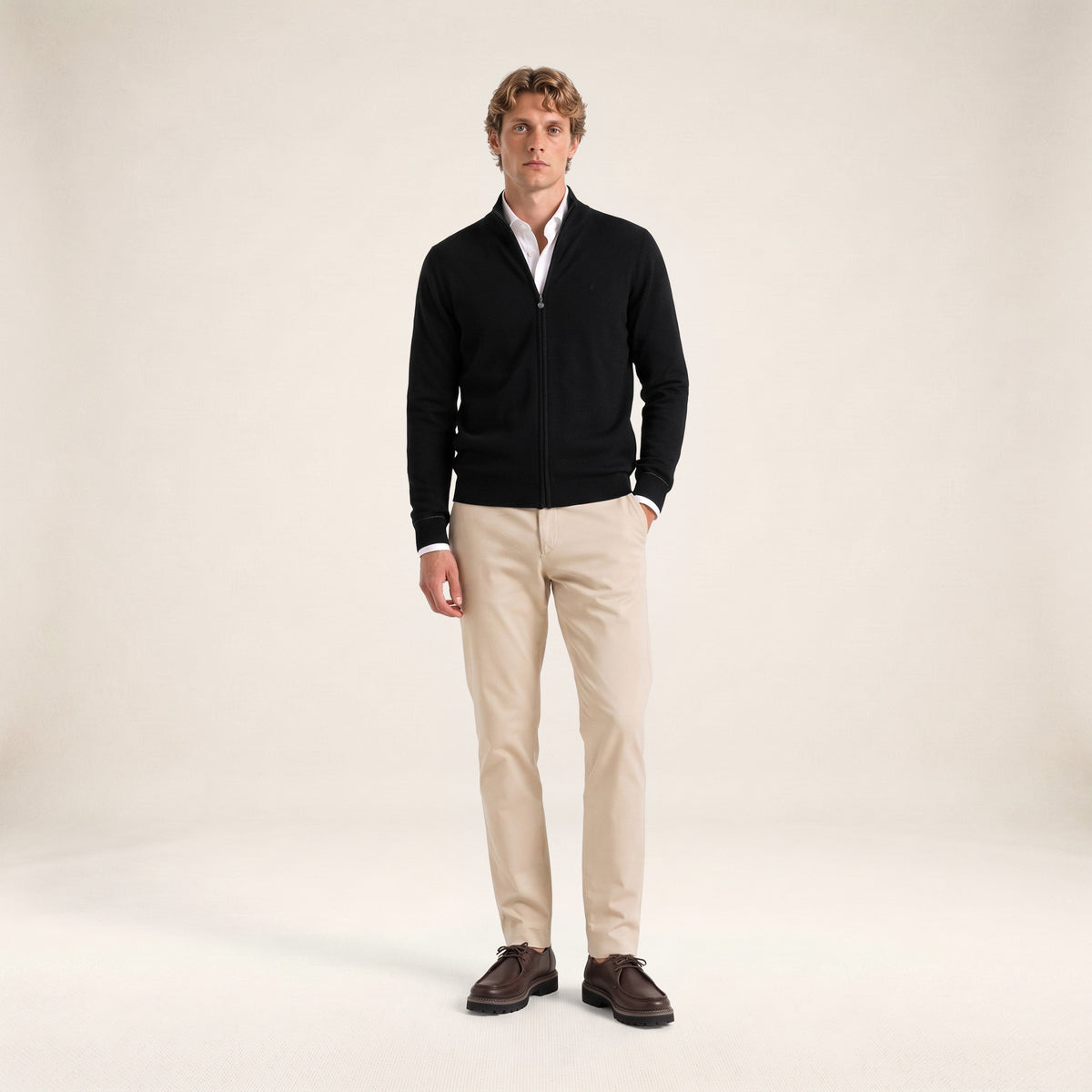 Gilet laine mérinos full zip noir Malone