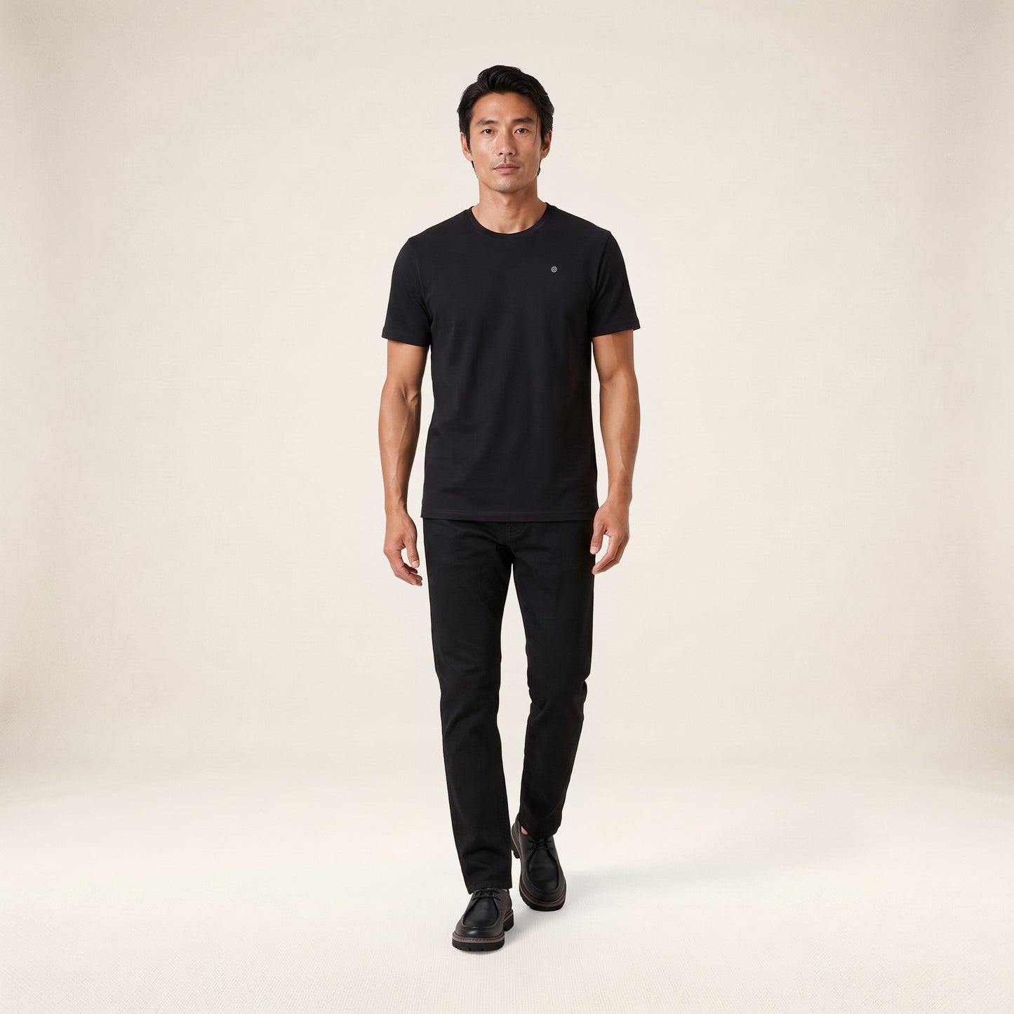 T-shirt col rond Théo en coton noir