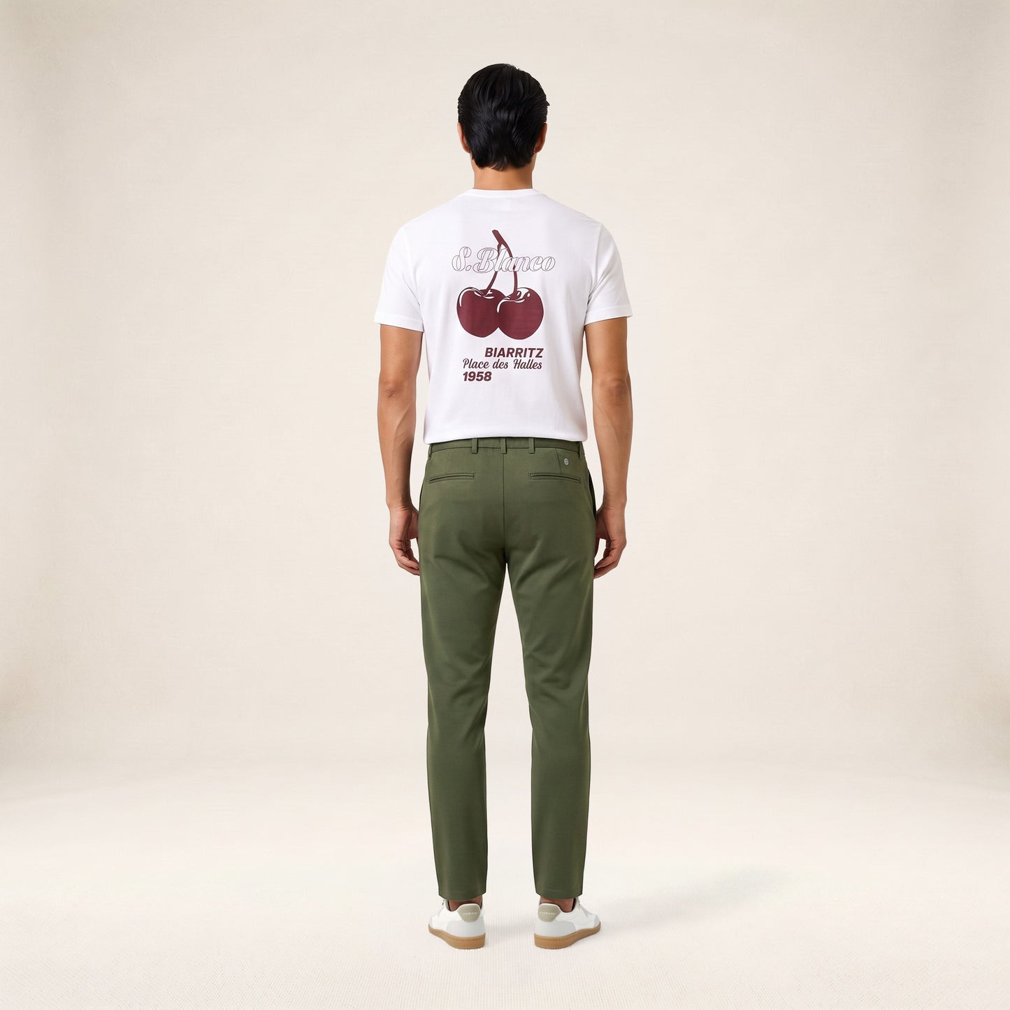 T-shirt manches courtes coton imprimé dos Biarritz Cerises blanc