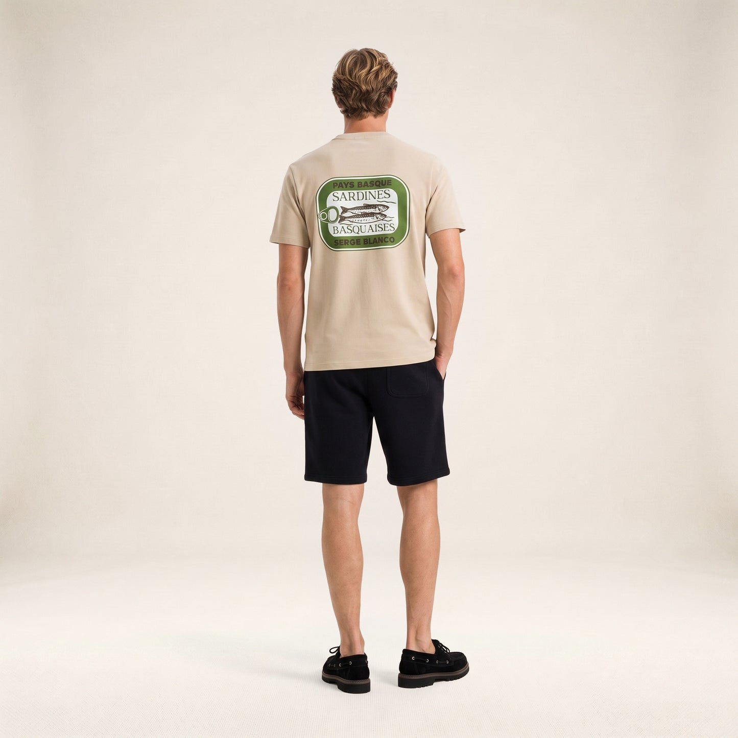 T-shirt manches courtes coton imprimé dos Sardines Basquaises beige travertin