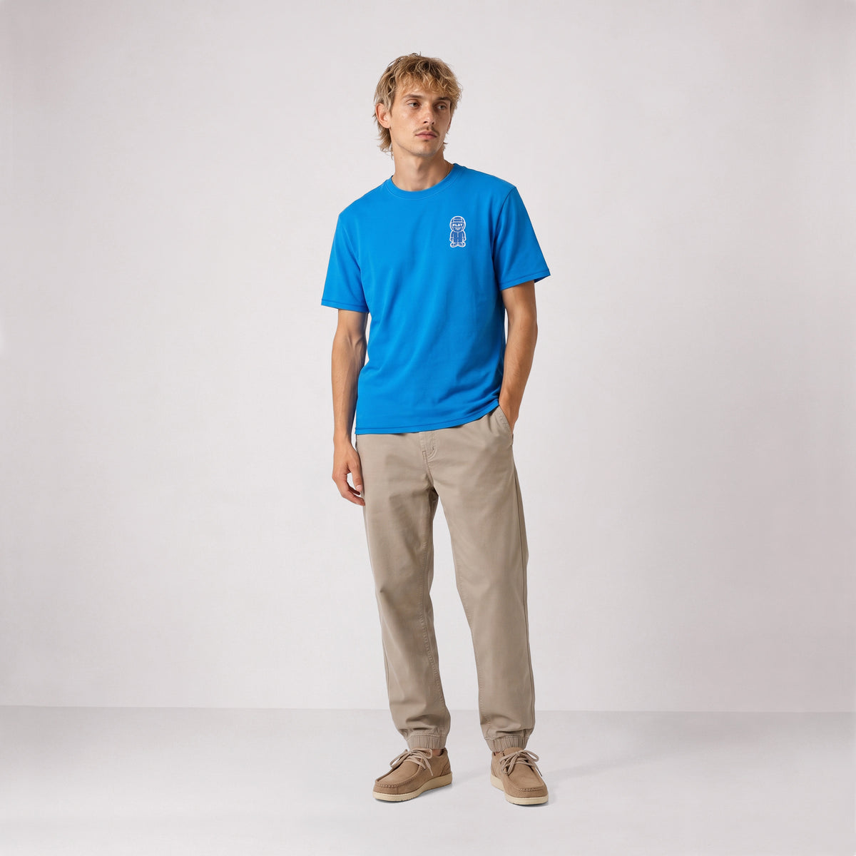 T-shirt manches courtes col rond coton badge bouclette bleu SBPLAY