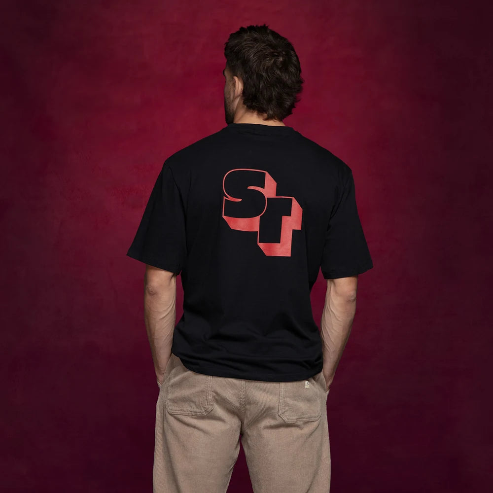 T-shirt noir de dos avec monogramme rouge du Stade Toulousain