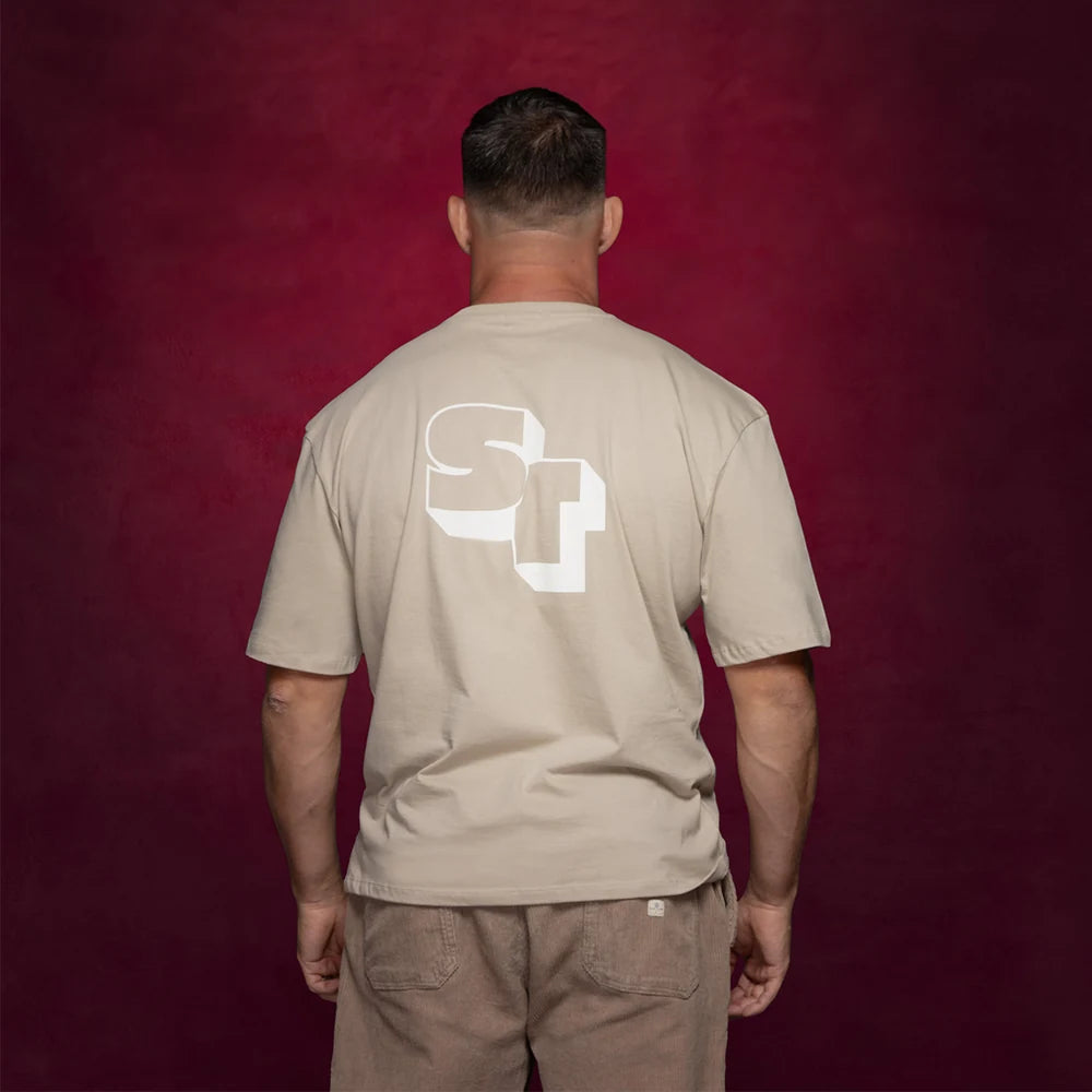 T-shirt beige de dos avec monogramme blanc du Stade Toulousain