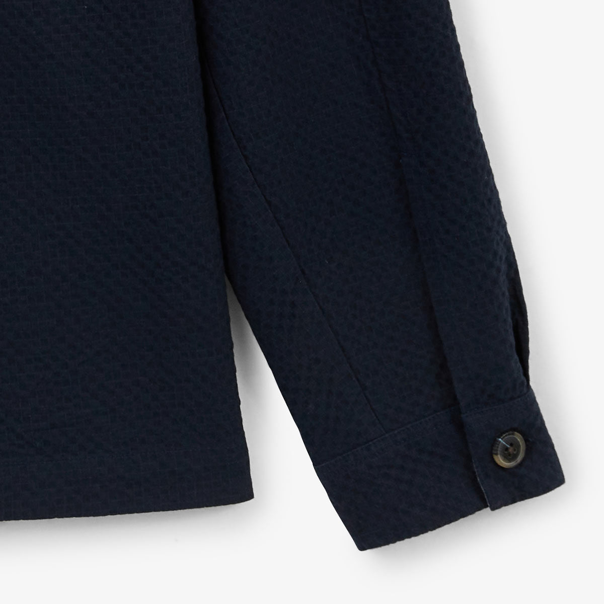 Worker-Jacke aus marineblauem Seersucker-Baumwollstoff von Wilfried HOMME SERGE BLANCO