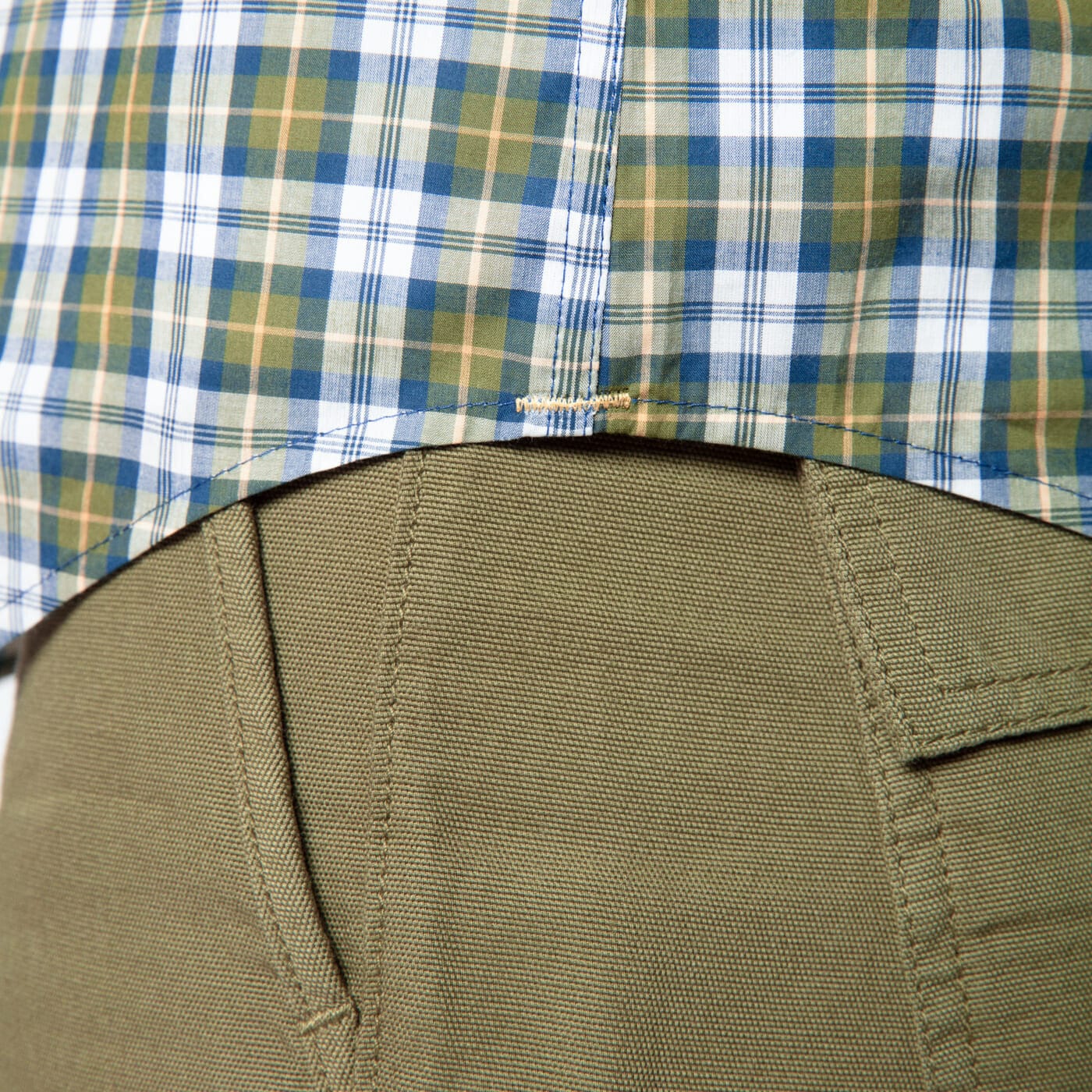 Men's slim-fit green and blue checked cotton shirt in serge blanco