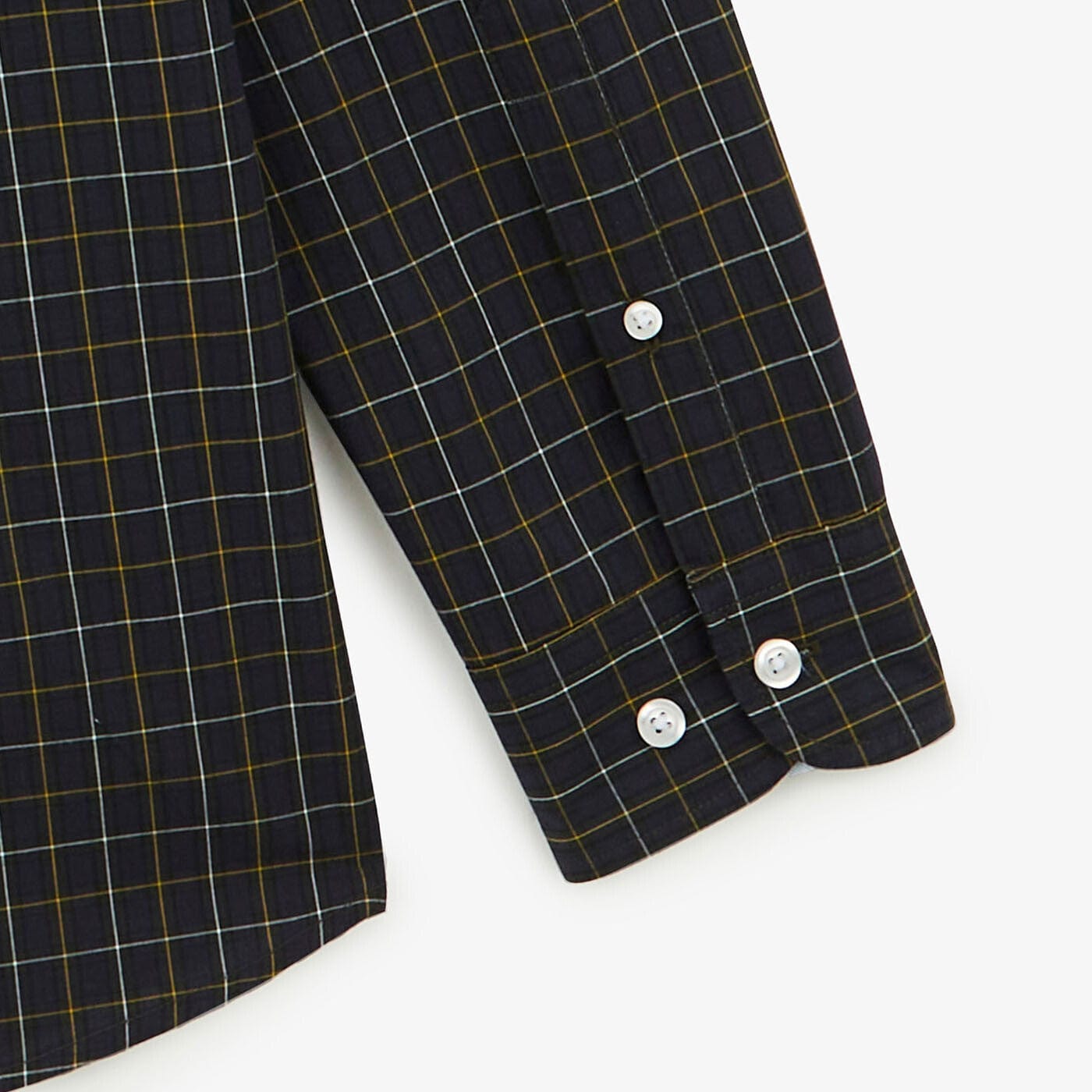 Camisa azul oscuro de manga larga con tejido a cuadros