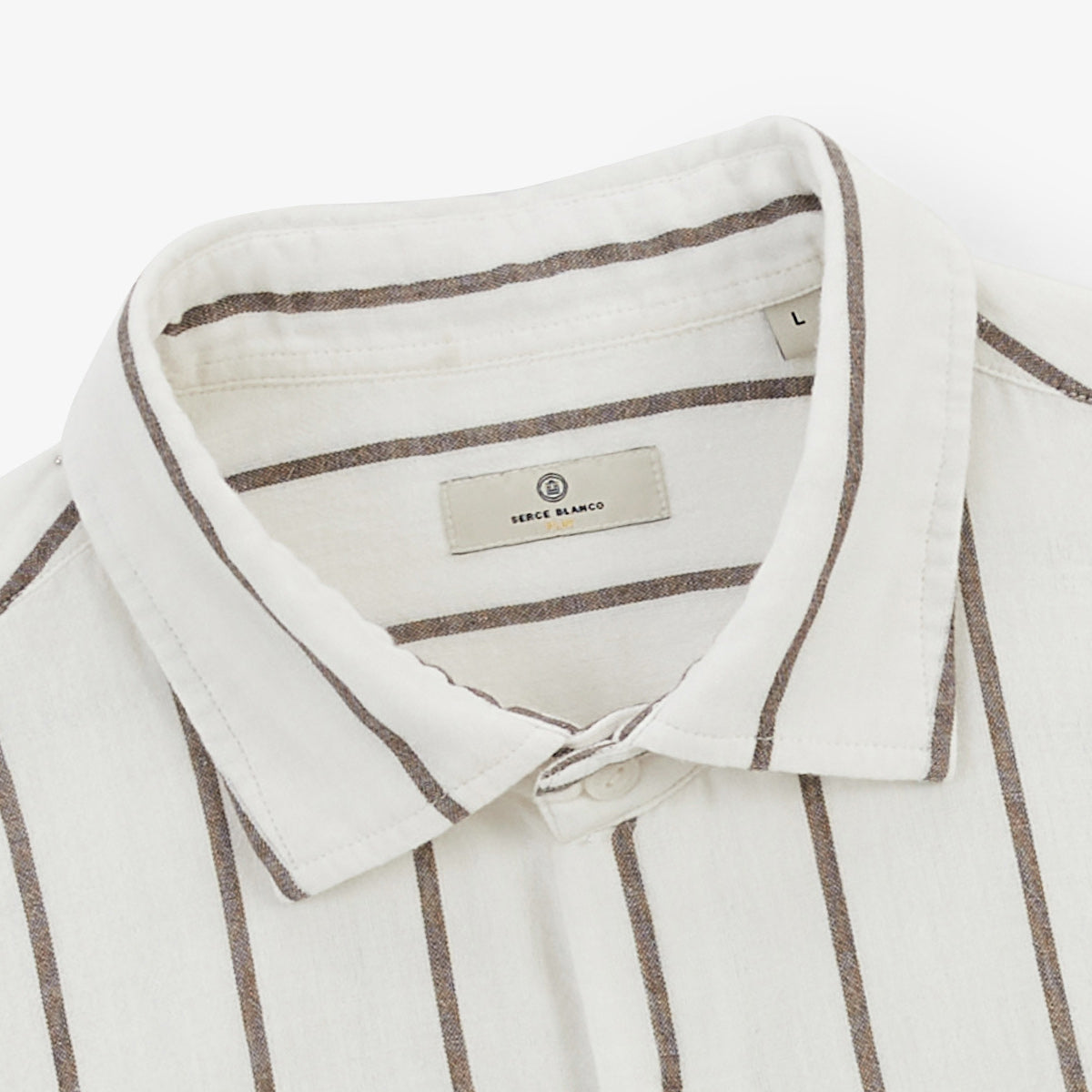 Camisa de manga larga con rayas anchas de algodón verde arcilla HOMBRE SERGE BLANCO