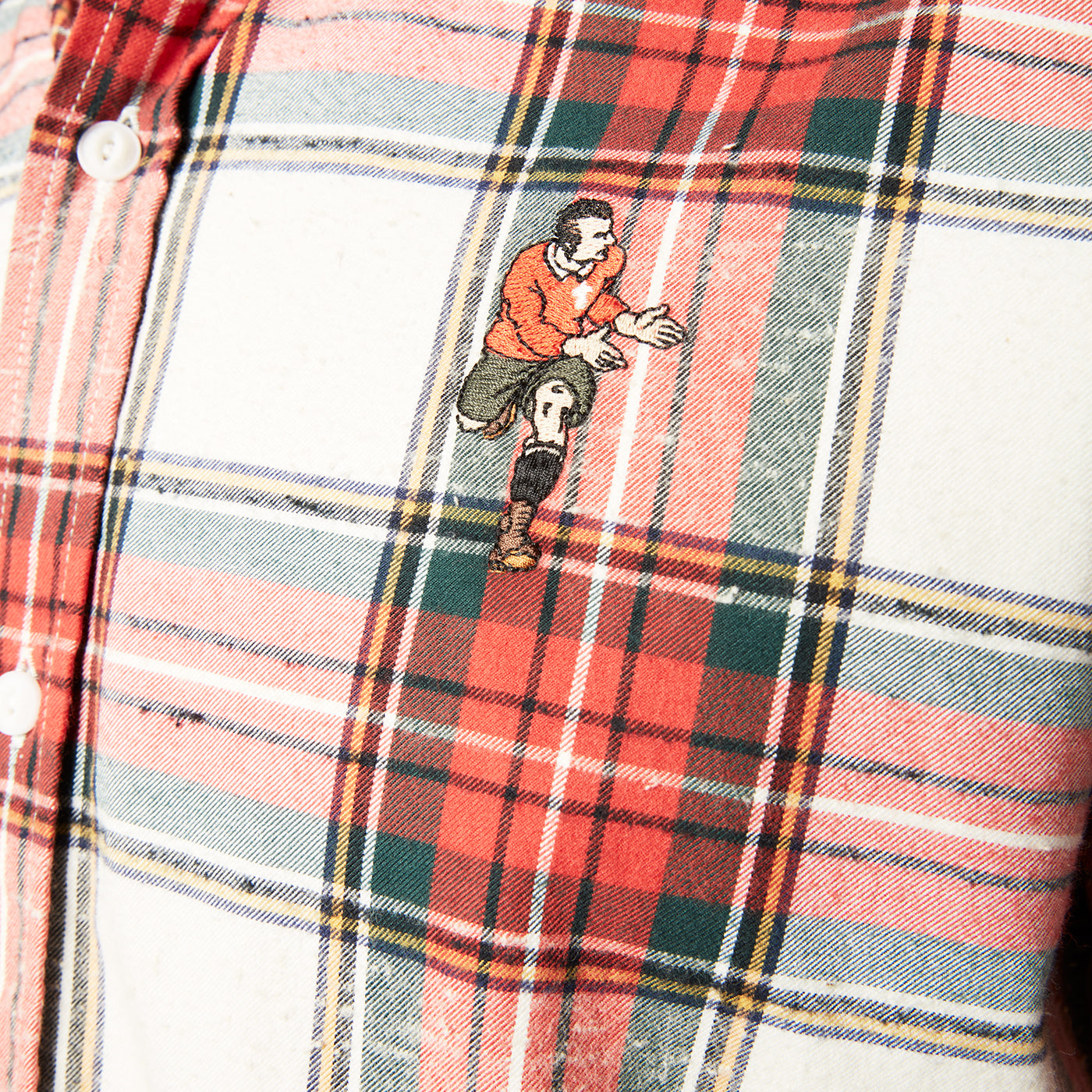 Camisa de manga larga a cuadros rojos de algodón para hombre, sarga blanco