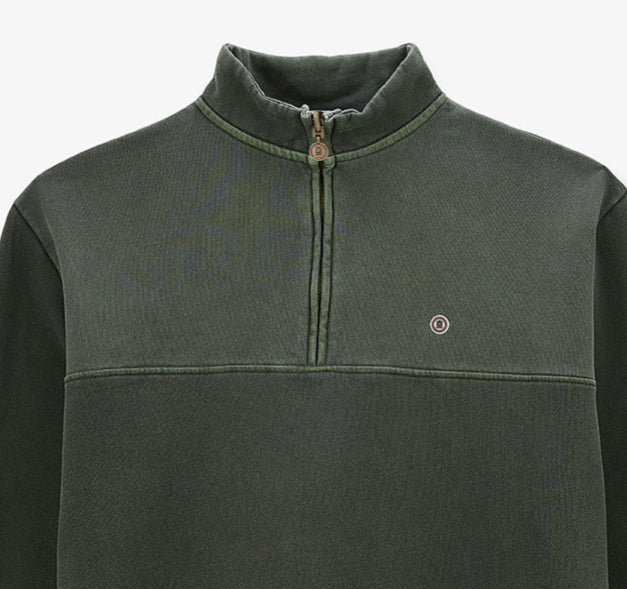 Sudadera de algodón con cuello con cremallera verde inglés para hombre SERGE BLANCO