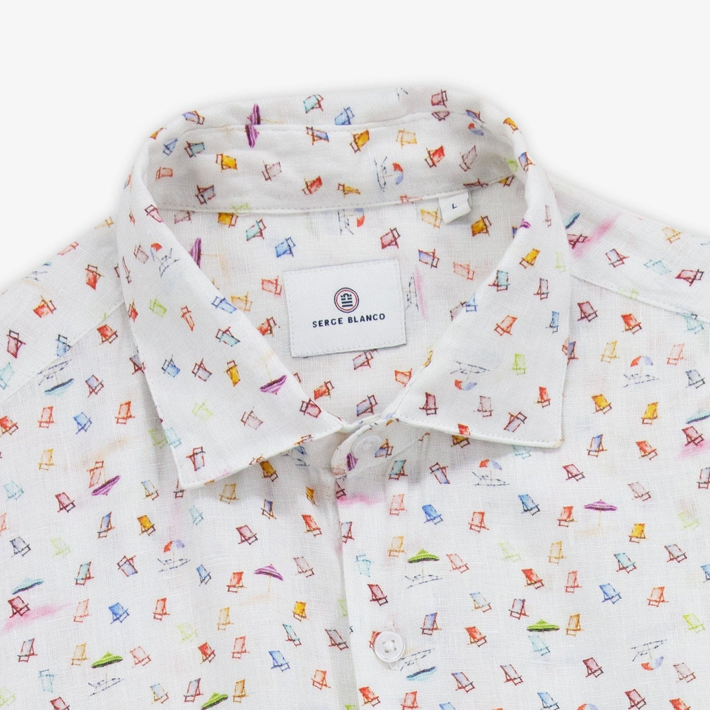 Camisa Charles de manga larga en lino blanco con motivos Summer para hombre SERGE BLANCO