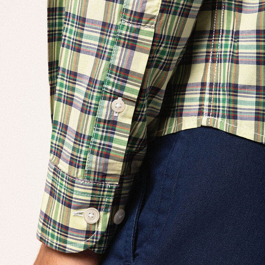 Camicia a maniche lunghe a quadri in cotone verde sfumato da uomo serge blanco