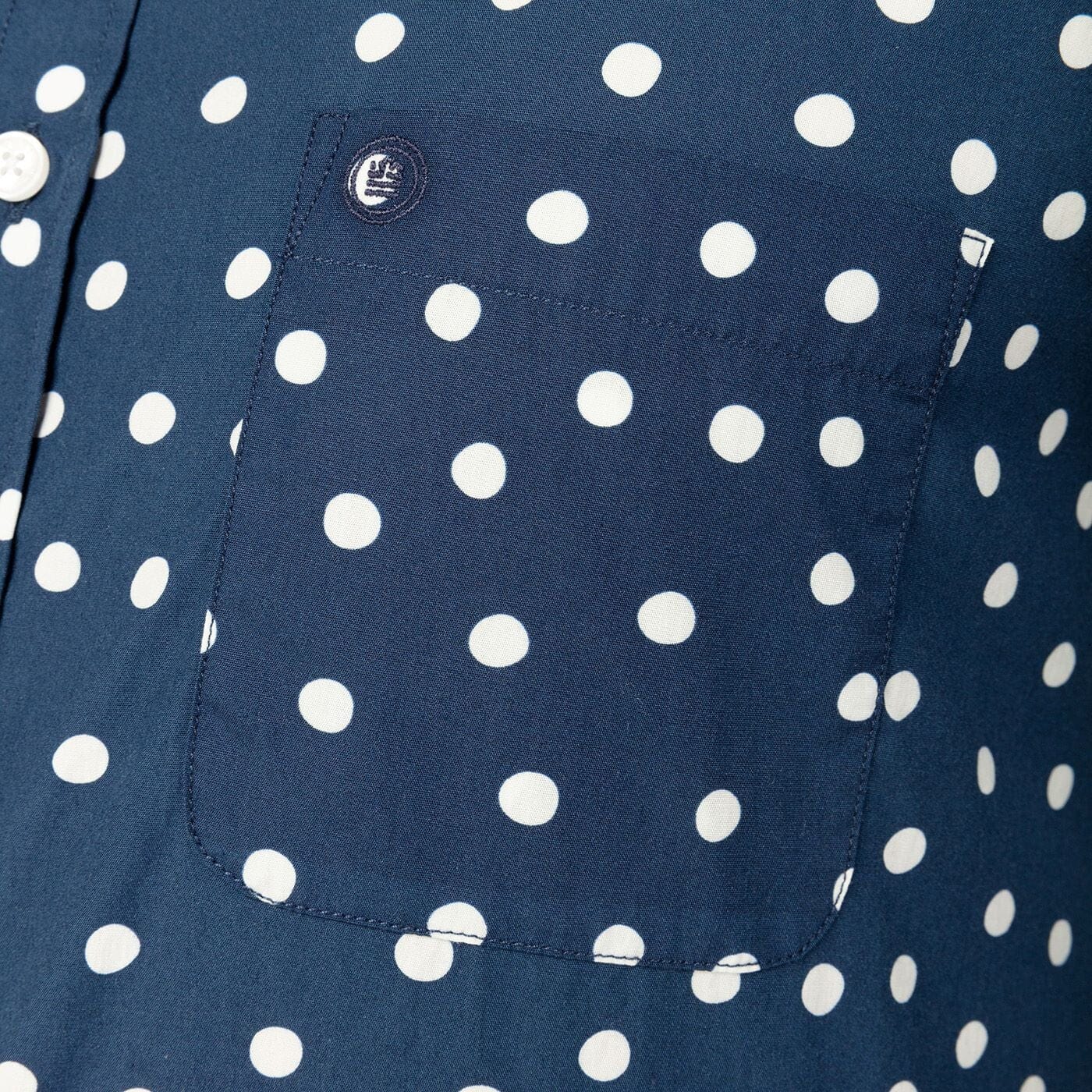 Camicia a maniche lunghe con pois blu scuro in cotone uomo serge blanco