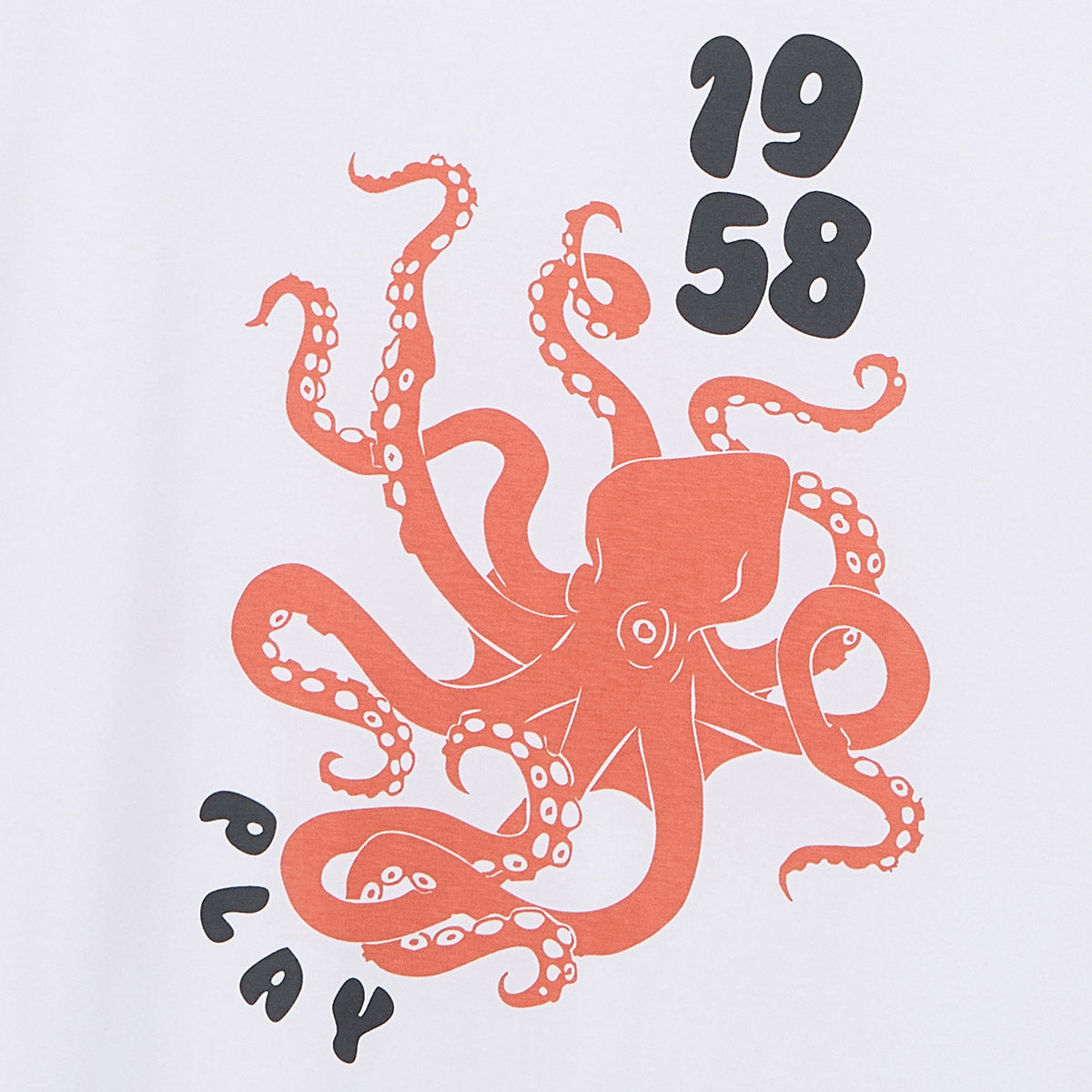 Wit T-shirt met ronde hals van katoen, opdruk octopus op de rug HEREN SERGE BLANCO