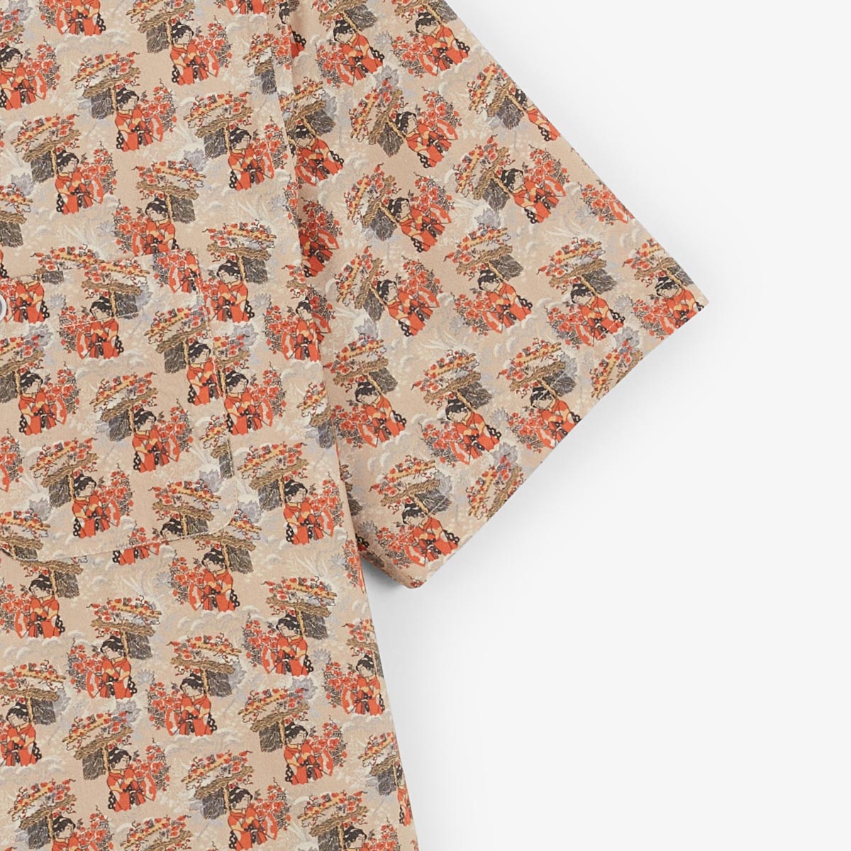 Beige shirts met korte mouwen en prints van Geisha-personages voor heren SERGE BLANCO