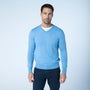 Pull en coton et cachemire col V bleu ciel